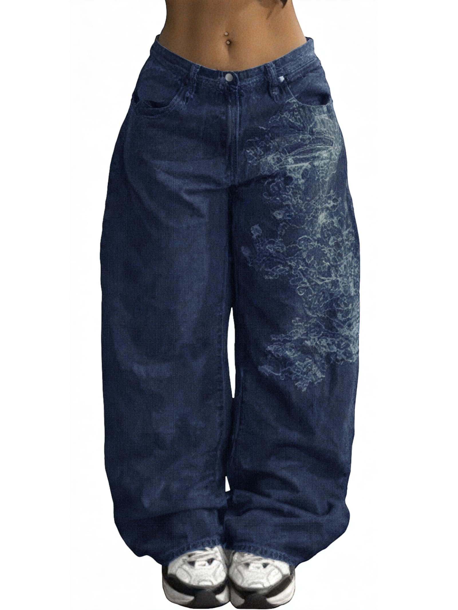 EMMIOL Women's Low Waist Baggy Jeans, Y2K Hip Hop Boyfriend Loose Denim Pants