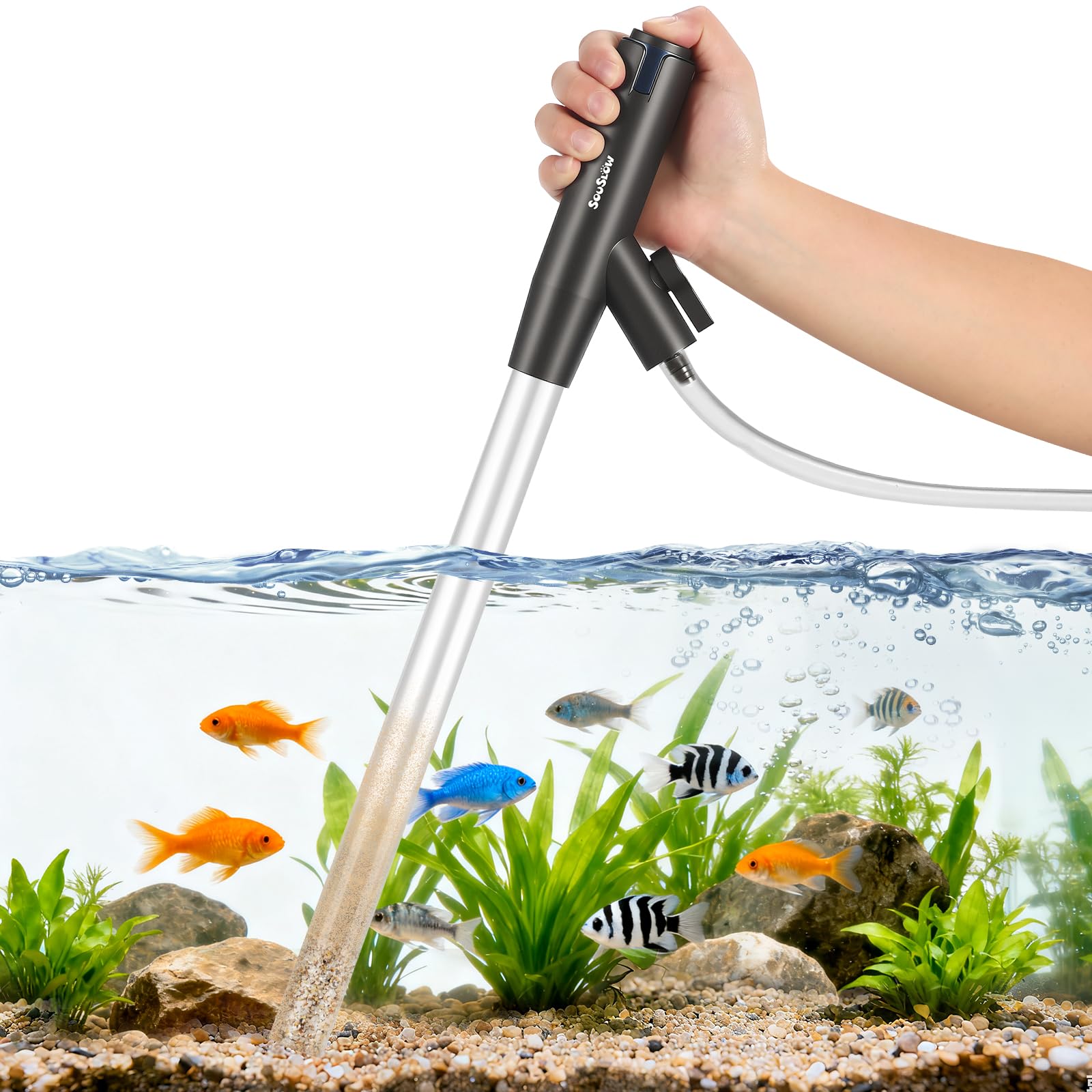 Aspiradora de Grava Ajustable para Acuarios, Sifón para Acuarios, Cambiador de Agua Manual, Kit de Limpieza para Aspiradoras de Acuarios, para Aspirar Estiércol, Lavar Arena