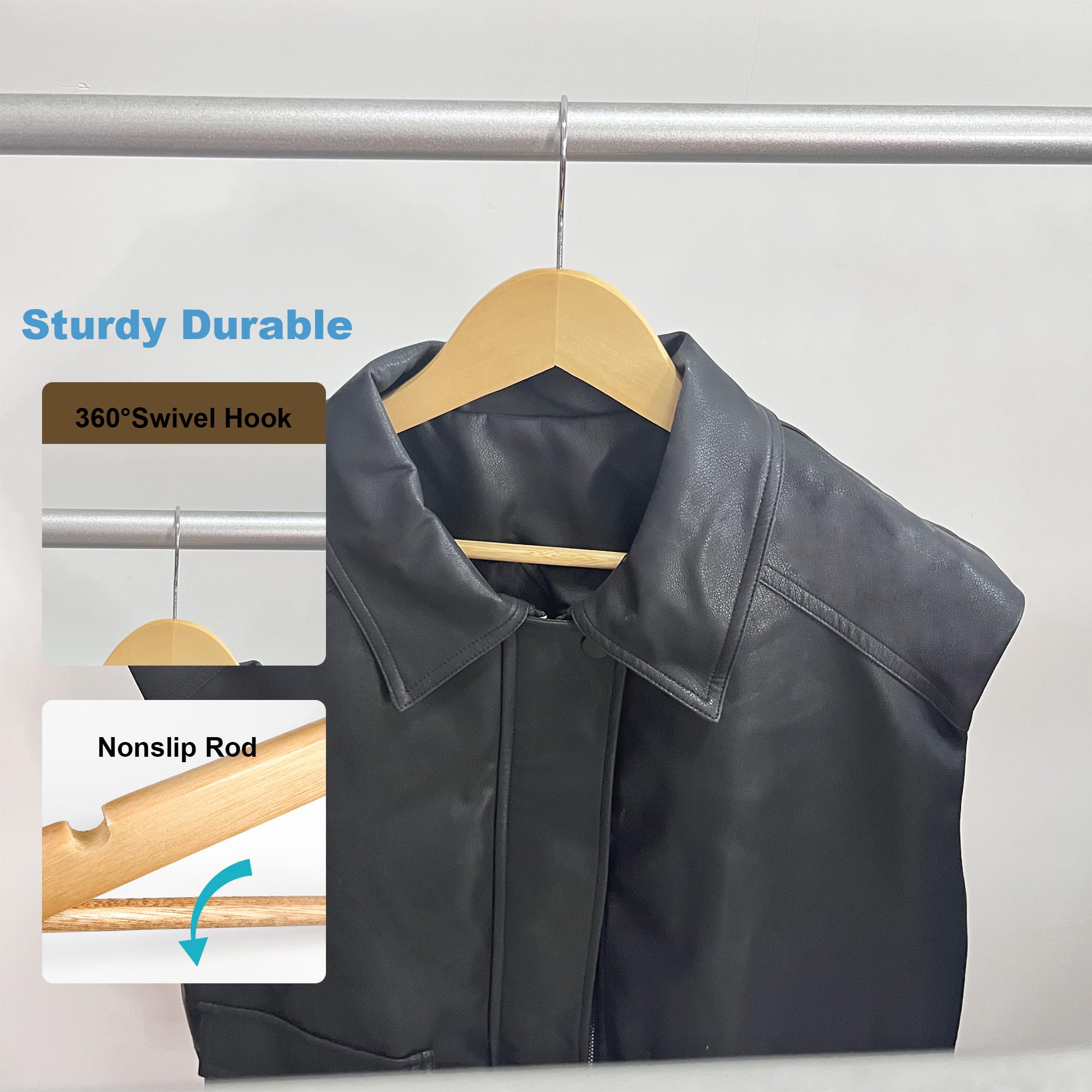 Grucce in legno naturale, con tacche antiscivolo, resistenti, per camicie, giacche, vestiti, pantaloni, confezione da 20