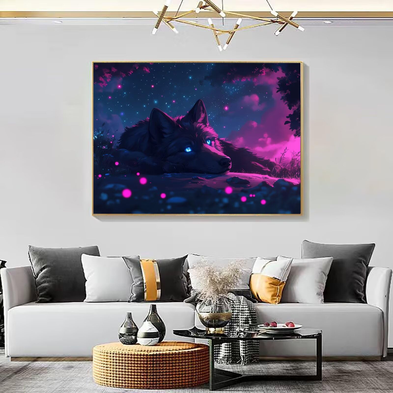 Dipingere con i Numeri Adulti vista notturna Lupo, Quadri da Dipingere Numerati Fai Da Te per Principianti, Olio La Pittura di Numeri Kit, Hobby Creativi Adulti, Decorazioni Casa 70x100cm Q3S-338