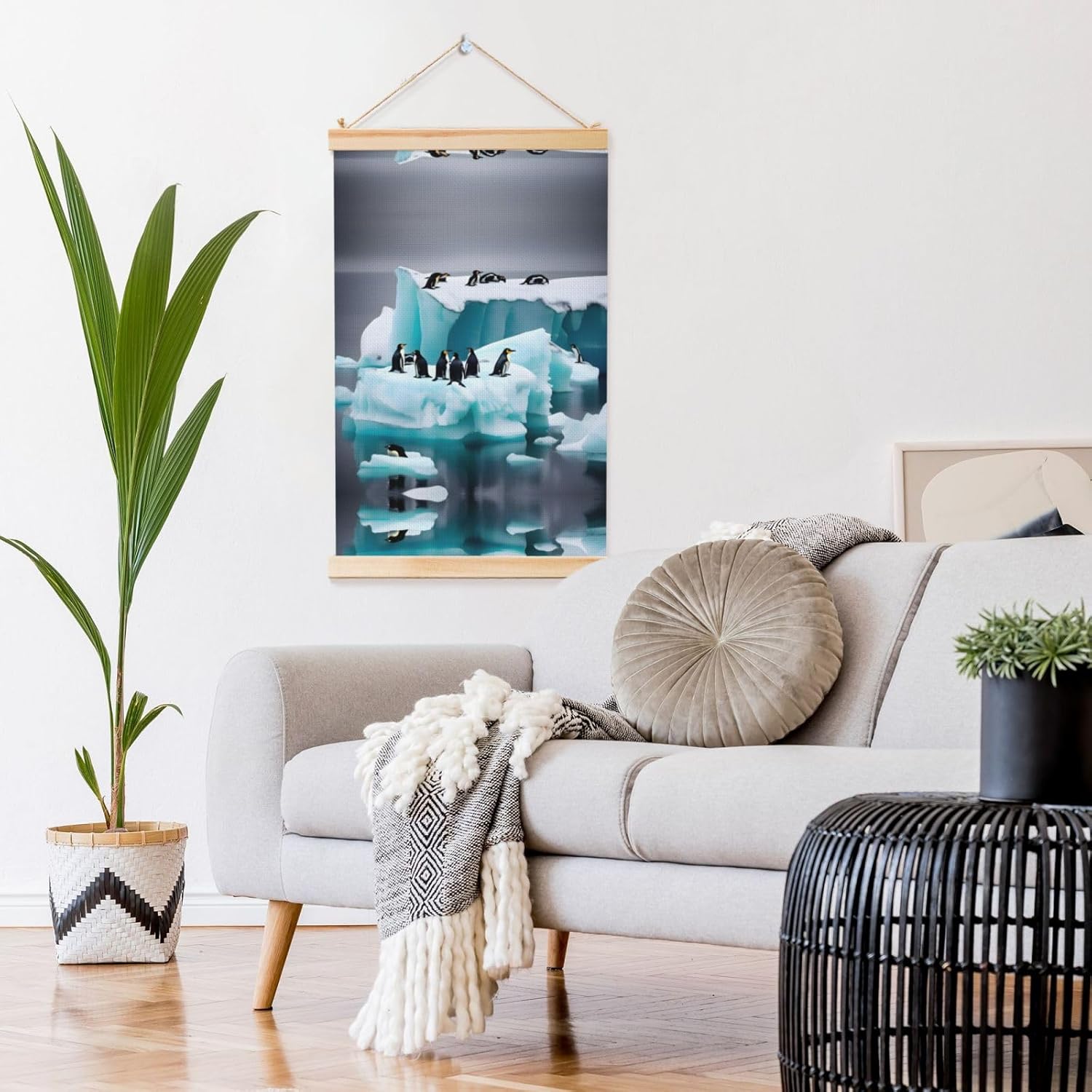 Penguins On The Iceberg Print Poster Hanger,Hanging Poster, Poster Frame,Wood Poster Hanger, For Wall Hanging