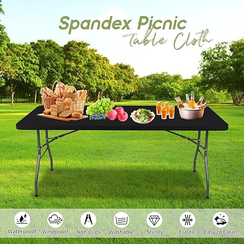 Miniatura 3 de 12 manteles de elastano para mesa de pícnic, elásticos ajustables para mesas rectangulares de 6 pies, cubierta lavable para mesa de patio,