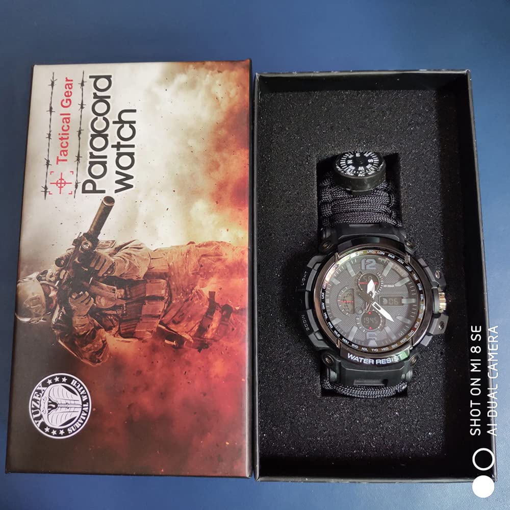 50m wasserdichte Militäruhr Herren Outdoor Sportuhr LED Digital Armbanduhr Kompass Thermometer Quarzuhr mit Schlüsselanhänger