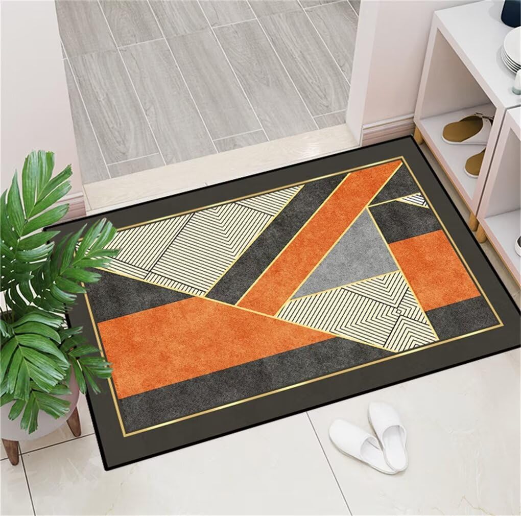 Tapis tout doux géométrique orange et gris 250x300cm grand tapis enfants facile d'entretien