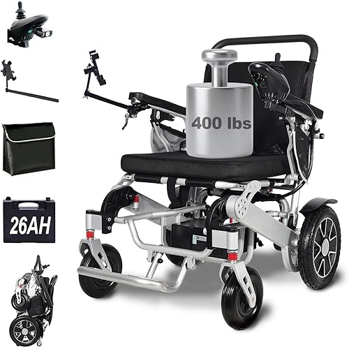 20'' Seat Width Heavy Duty 400lbs Capacity Electric Wheelchair for Adults 30 Miles Long Range 700W Dual Motor Foldable Power Chair with LED Light Mobility Wheelchair for Seniors