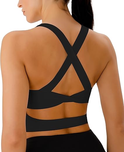 Sports Bras for Women Criss-Cross Back Padded Workout Tank Tops Medium Support Crop Tops for