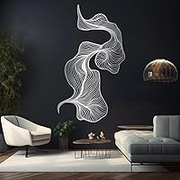 Sutanun Luxury Abstract Line Metal Wall Art - Modern Minimalist Sculpture for Living Room, Bedroom, Office (Silver, 24x13")