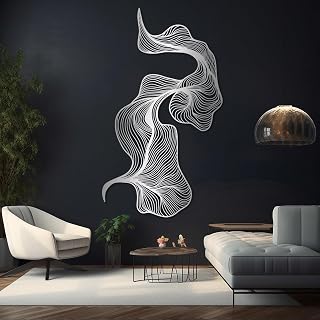 Sutanun Luxury Abstract Line Metal Wall Art - Modern Minimalist Sculpture for Living Room, Bedroom, Office (Silver, 24x13")