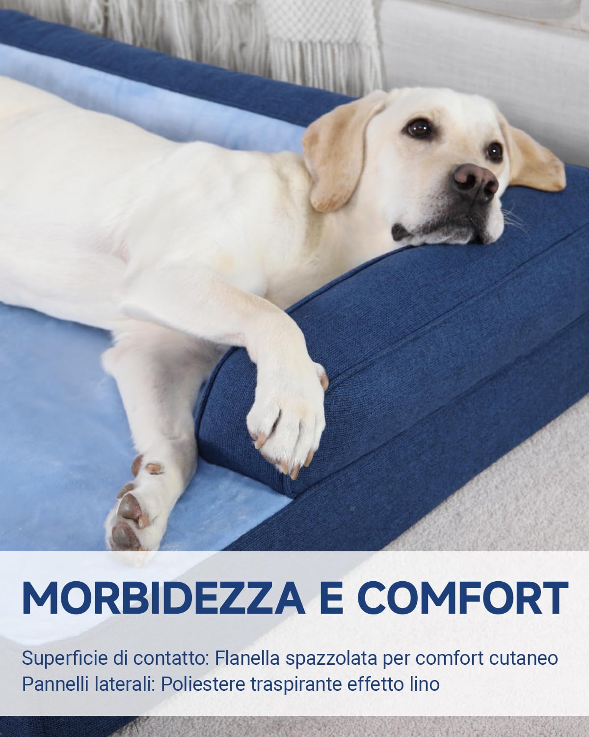 KSIIA Cuccia Cane Interno Cuscino Cane Sfoderabile e Lavabile, Ortopedica e Impermeabile con Base Antiscivolo, Con Cuscino a Forma di U, Blu, 104x68x17cm