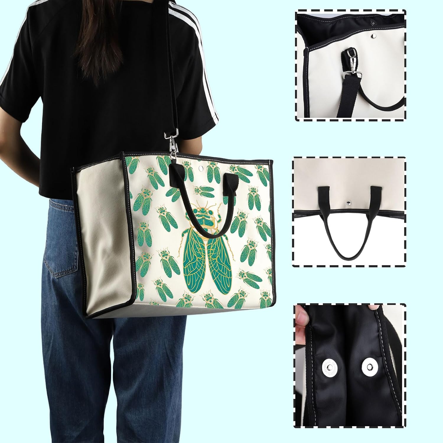 PWHAOO Funny Summer Cicada Tote Bag Cicada Concert Tote Bag Insect Lover Gift Cicadas Reunion Tour Gift