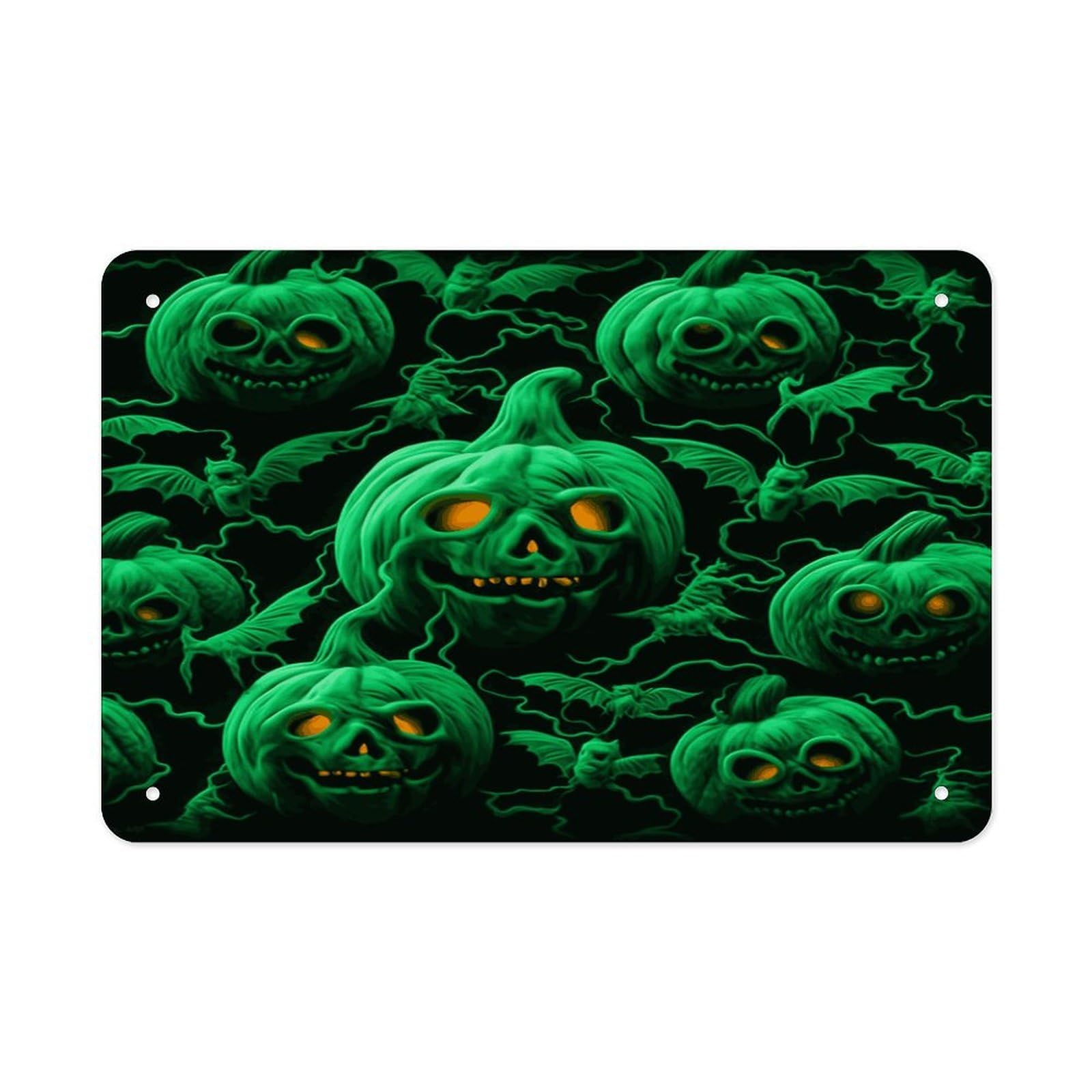 Fekiloot Style Green Ghost Horror Halloween Pumpkin Metal Signs Wall Art Tin Sign