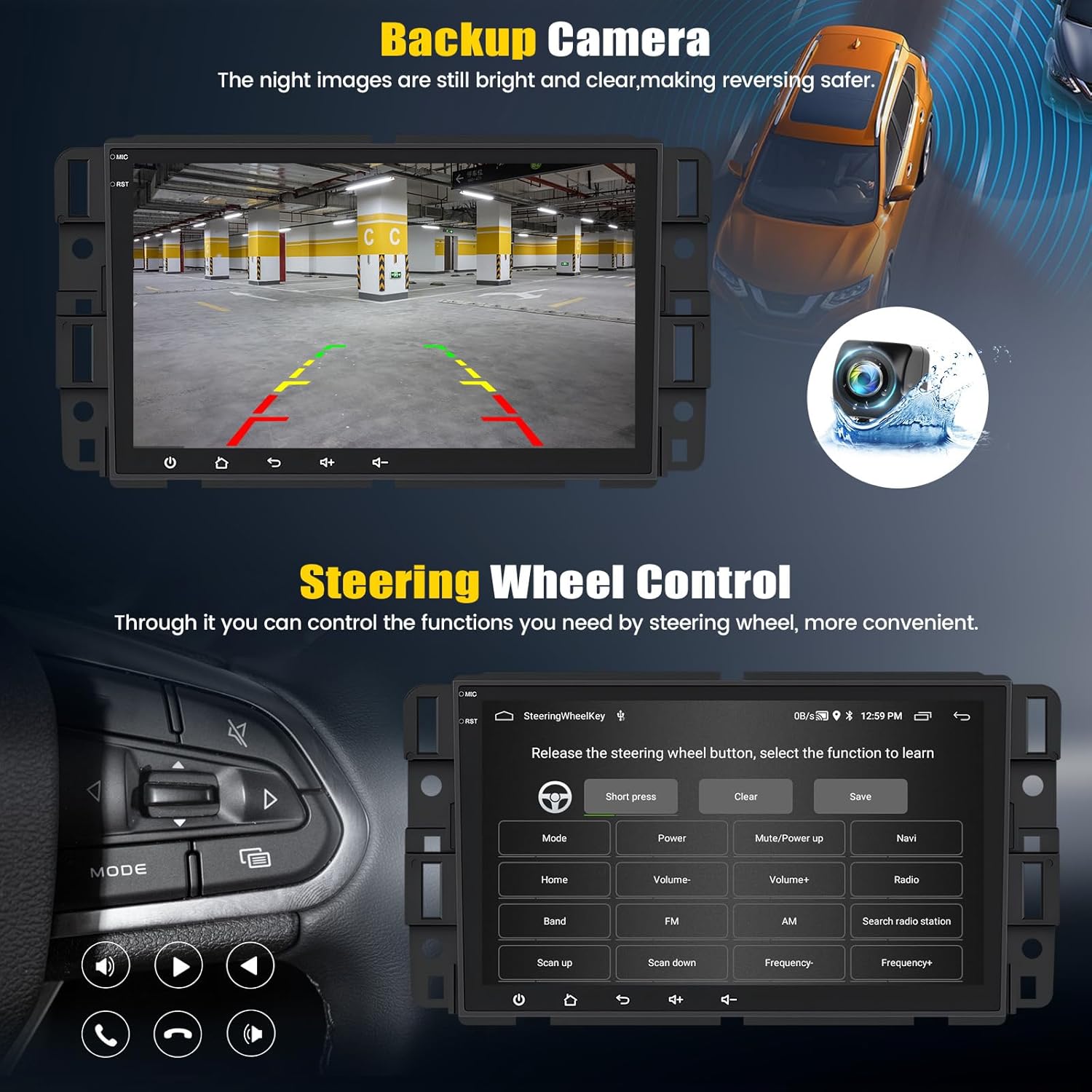 Car Stereo for GMC Sierra Yukon Chevrolet Buick Chevy Silverado | 2G+64G 8" Touchscreen Android 13 Car Radio Wireless CarPlay Android Auto, WiFi GPS Bluetooth FM/RDS + Backup Camera