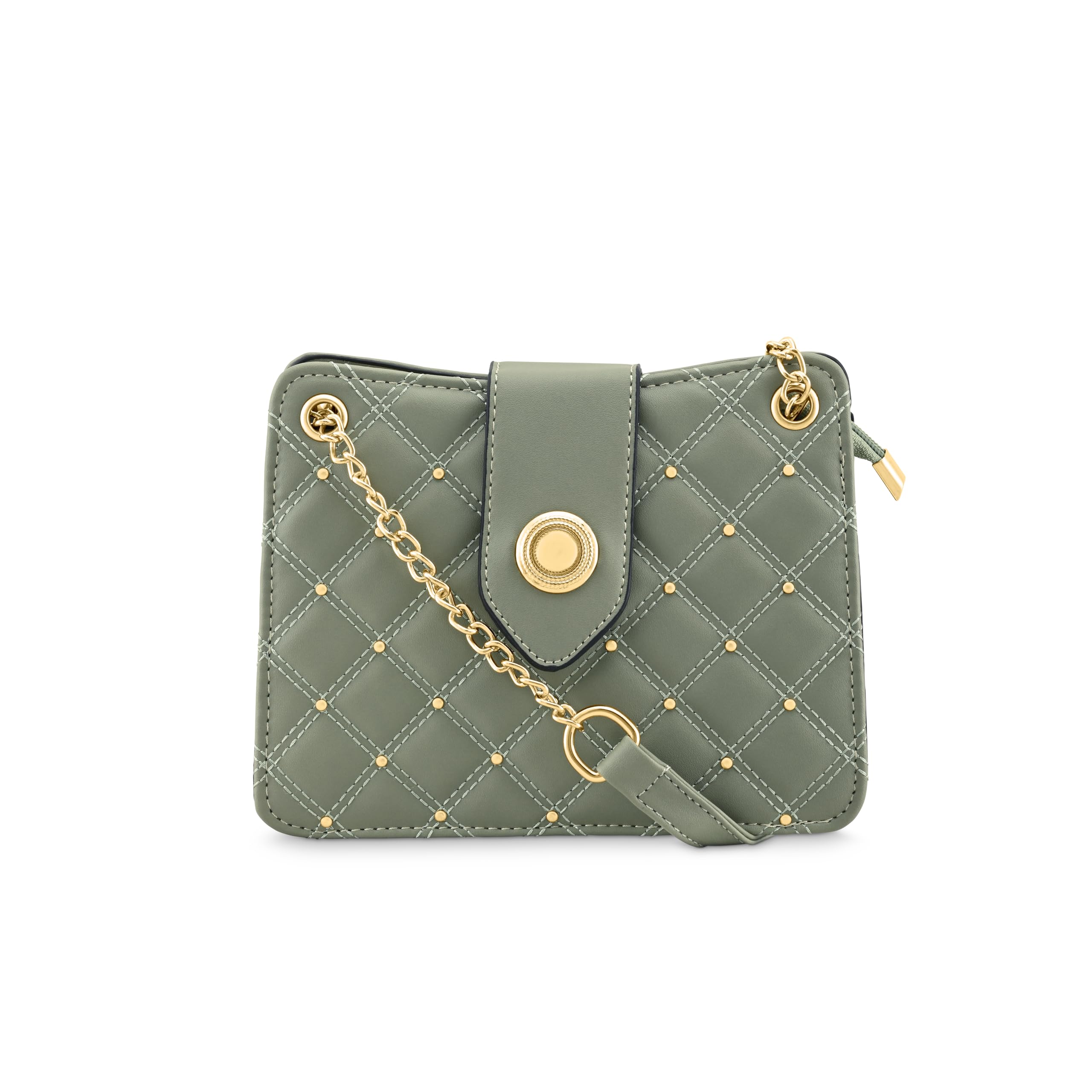 Chic Studded Quilted Sling Bag for Women | Crossbody with Zipper & Magnetic Button Closure, Metallic-Detail Strap & Utility Pocket | Stylish Everyday Shoulder Bag for College & Casual Outings-image-3