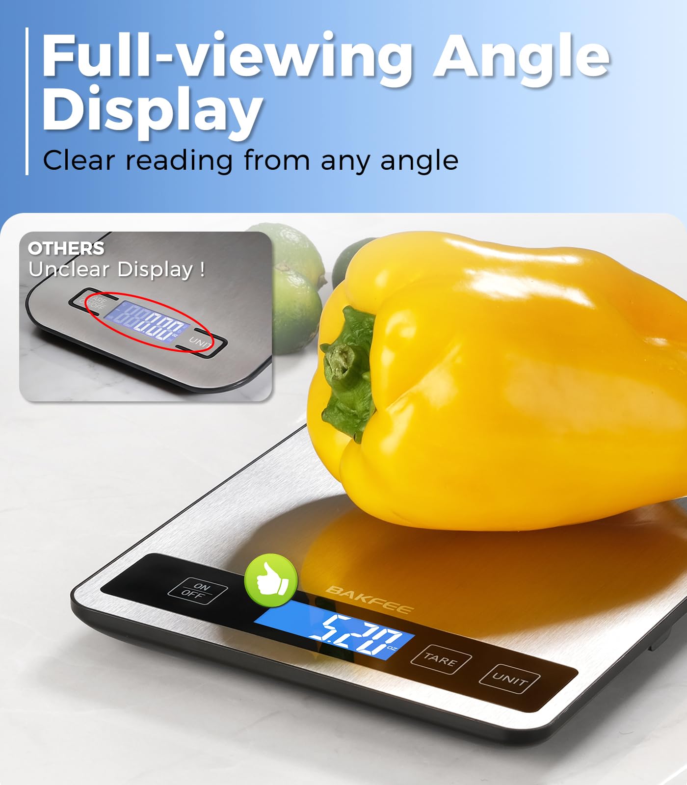 Digitale Küchenwaage, 1 g, Lebensmittelwaage mit LCD-Display mit Vollansicht mit Hintergrundbeleuchtung, Gramm und Unzen, zum Backen, Kochen, Lebensmittelgrau