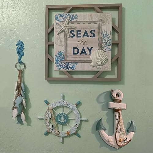 Miniatura 3 de GengGeng Paquete de 2 decoraciones de pared de ancla náutica de 13 pulgadas, decoraciones de playa para el hogar, decoraciones náuticas para el