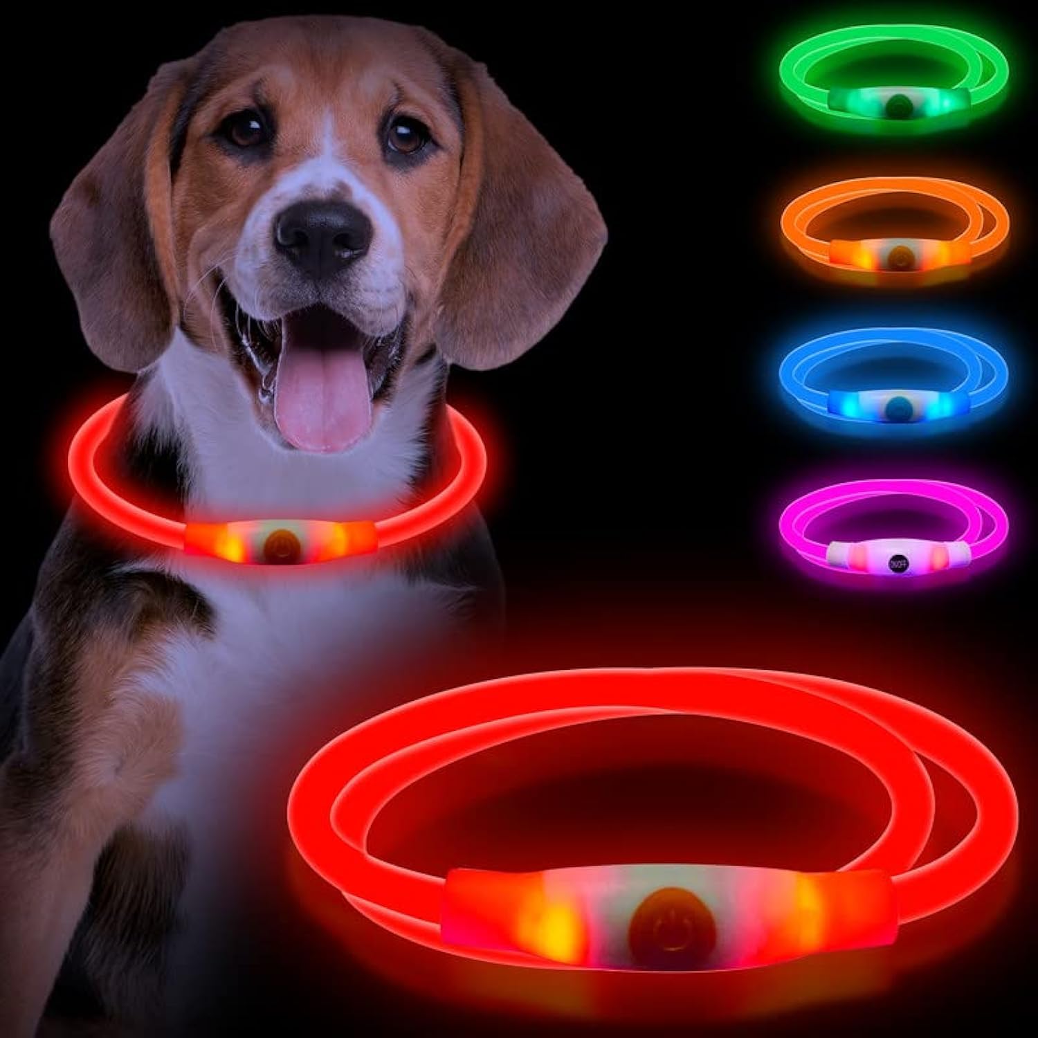 Sofore Collare Luminoso per Cani,Luz de Collare Luminoso Per LED Para la Oscuridad,USB Recargable 3 Modos de Flash Collare Luminoso per Cani Ricaricabile Tamaño Ajustable,Adecuado para Perros,Rosso