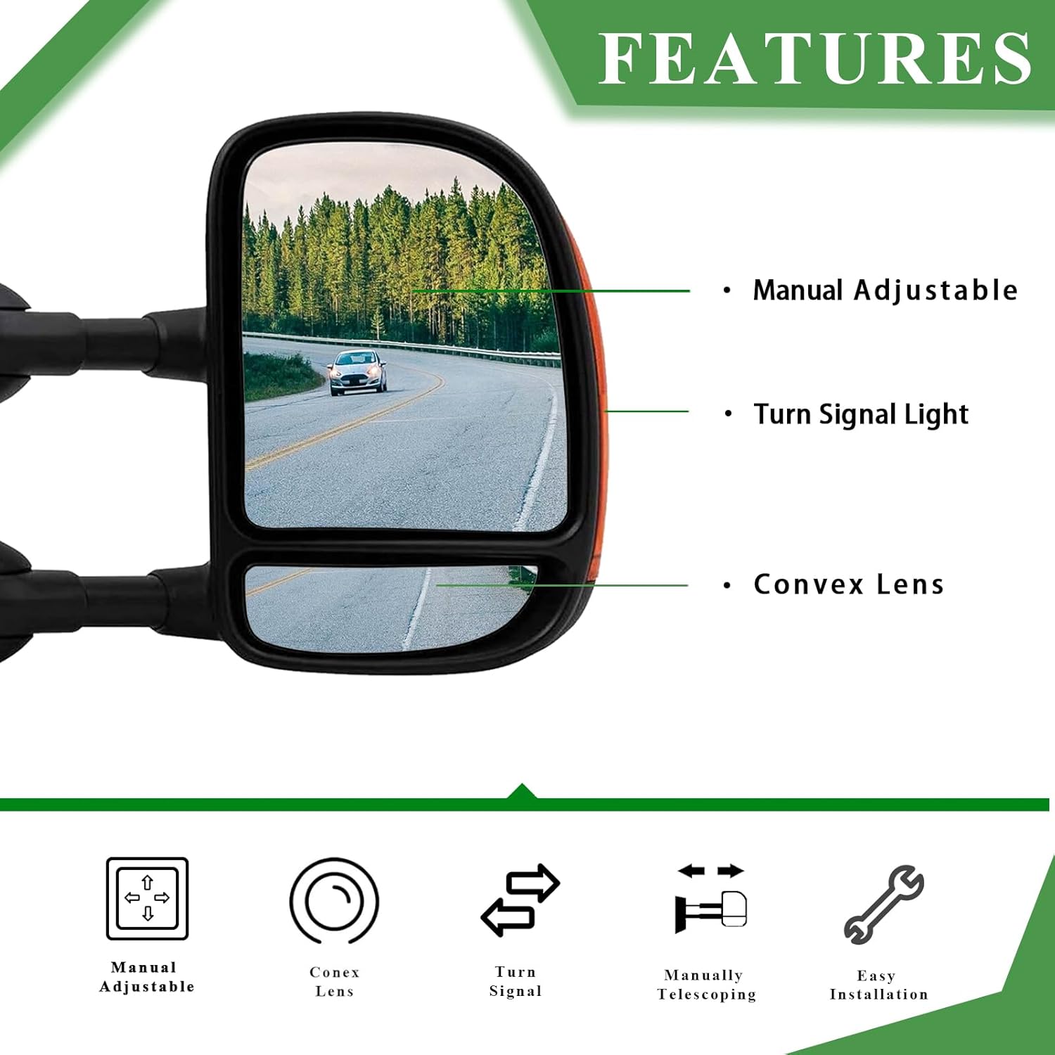 PZ Driver And Passenger Side Tow Mirrors,Manual With Amber Signal,Black,Replacement Fit For 1999-2007 F-250 F-350 F-450 F-550 Super Duty