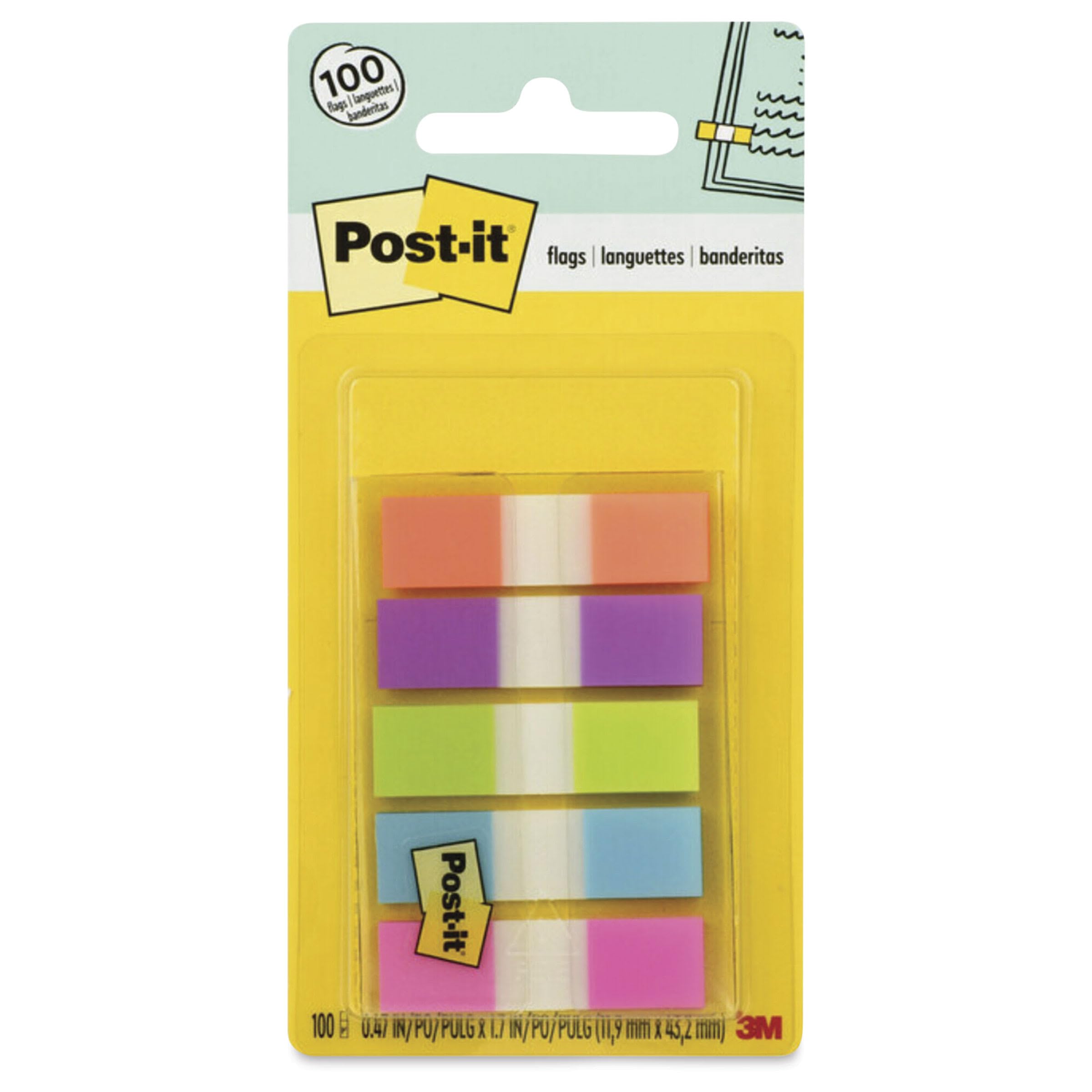 Post-it banderas amarillas con dispensador portátil de extracción individual de 0,47 x 1,7 in
