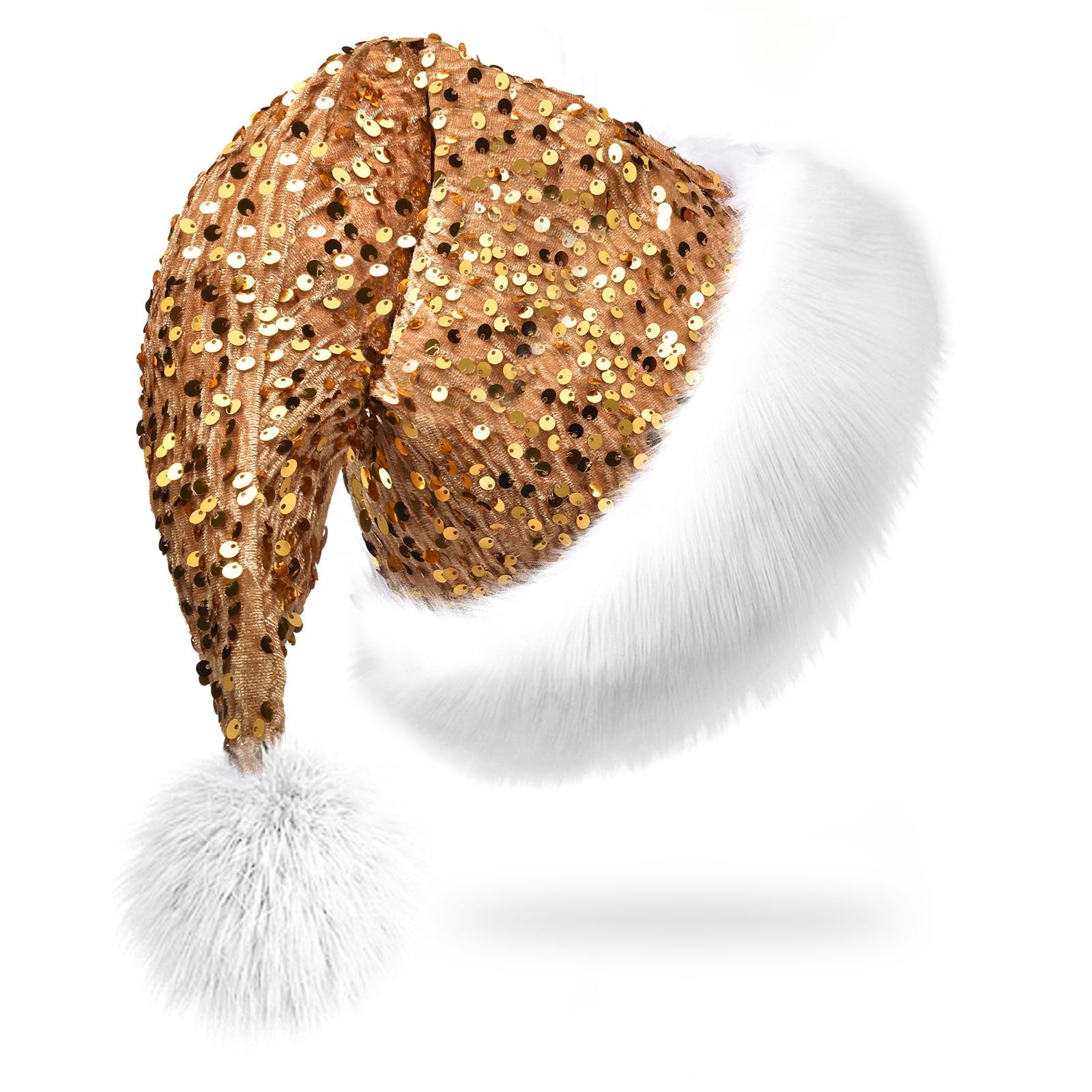 MZinge Sequin Santa hat Christmas Hat Shiny Sequin Xmas Hat Luxury Plush Xmas Hat with a Pompom, Unisex Velvet Father Christmas Hat Costume, Party Hat Cap for Xmas Holiday (yellow)