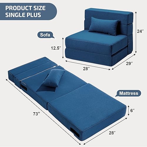 Miniatura 44 de Sofá cama plegable 2 en 1 con almohada, silla plegable, sofá de piso y colchón para dormir, funda lavable y silla de espuma viscoelástica para sala