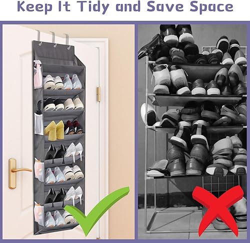 Miniatura 6 de Organizador de zapatos para colgar sobre la puerta con 8 bolsillos de malla, 8 bolsillos profundos de alambre, capacidad de peso de 50 libras, se