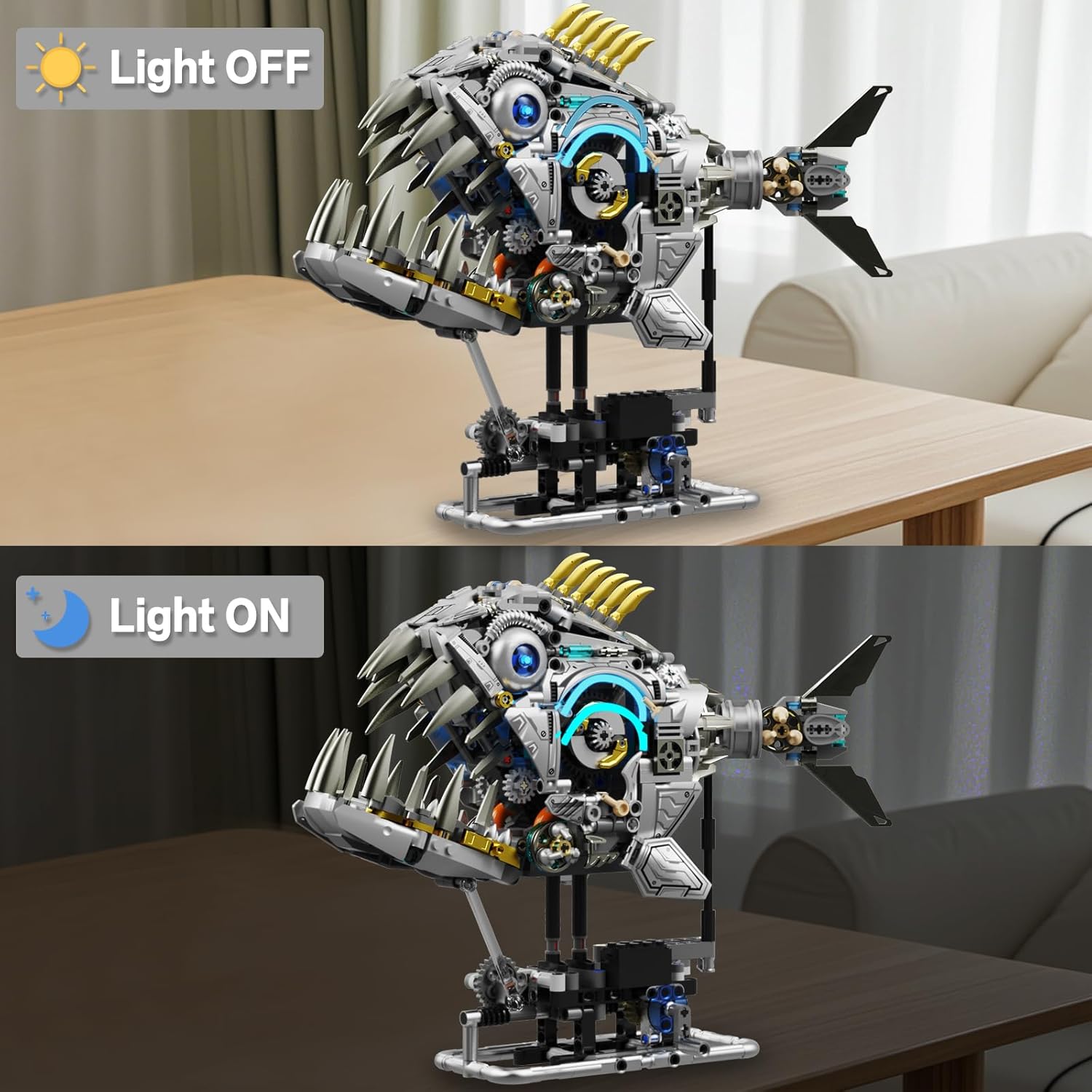 Mechanical Lantern Fish Building Set, Sea Animal Model Kit with Lights, Ideas Ocean Building Set for Home Office Decor, Ideas Toy Gift for Teens Adults 14+ (1085PCS) - Image 3