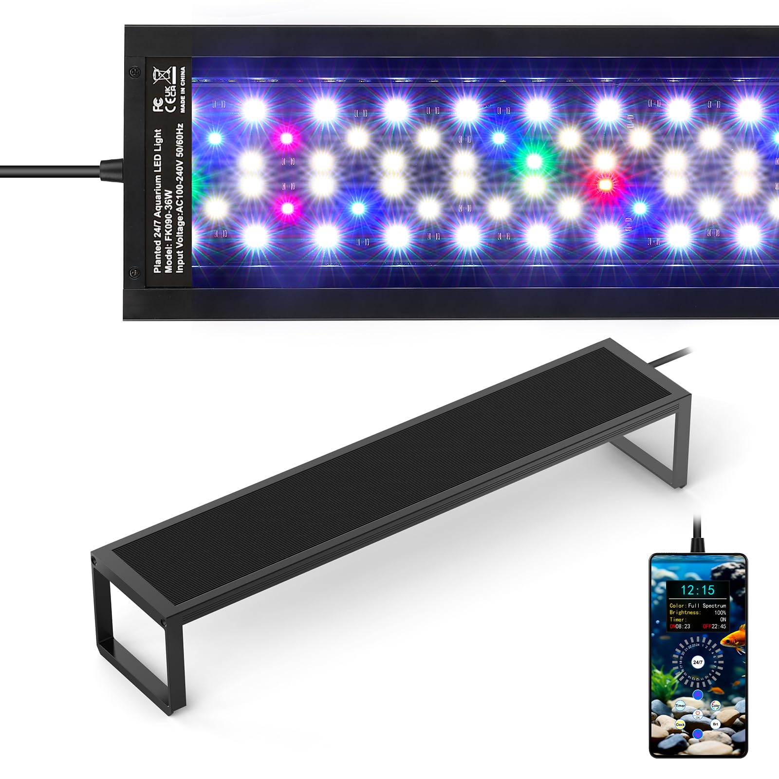 fishkeeper 6-Rows WRGB Aquarium Beleuchtung, Aquarium Lampe LCD-Steuerung | 24/7 Aquarium Licht, Programmierbar DIY Modu mit Timer (1-Min) & 1%-Dimmung & 9 Farben & 1-Tasten-Sync & Speicherfunktion