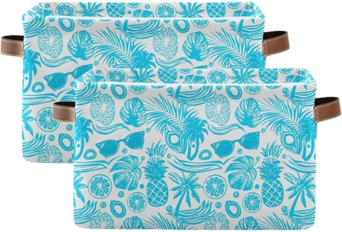 Miniatura 2 de Storage Bins Pineapples Large Rectangle Storage Baskets with Leather Handle Foldable Storage Bin for Home Closet Office 2PACK