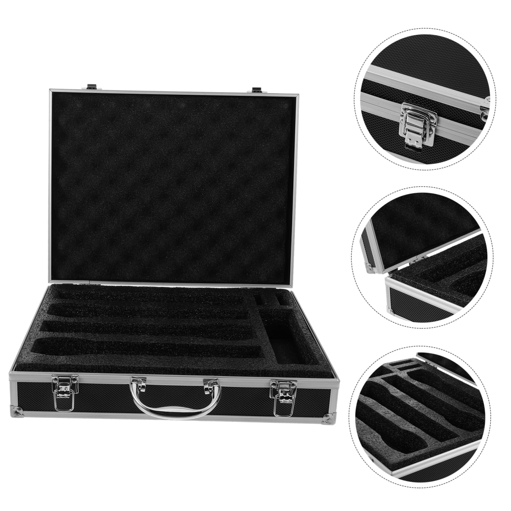 Mikinona Custodia Schiuma in Lega con Alluminio Manico e Rigida Microfono Valigetta Metallo Portatile 4 Microfoni Cordless Sicuri per Viaggi e Trasporti