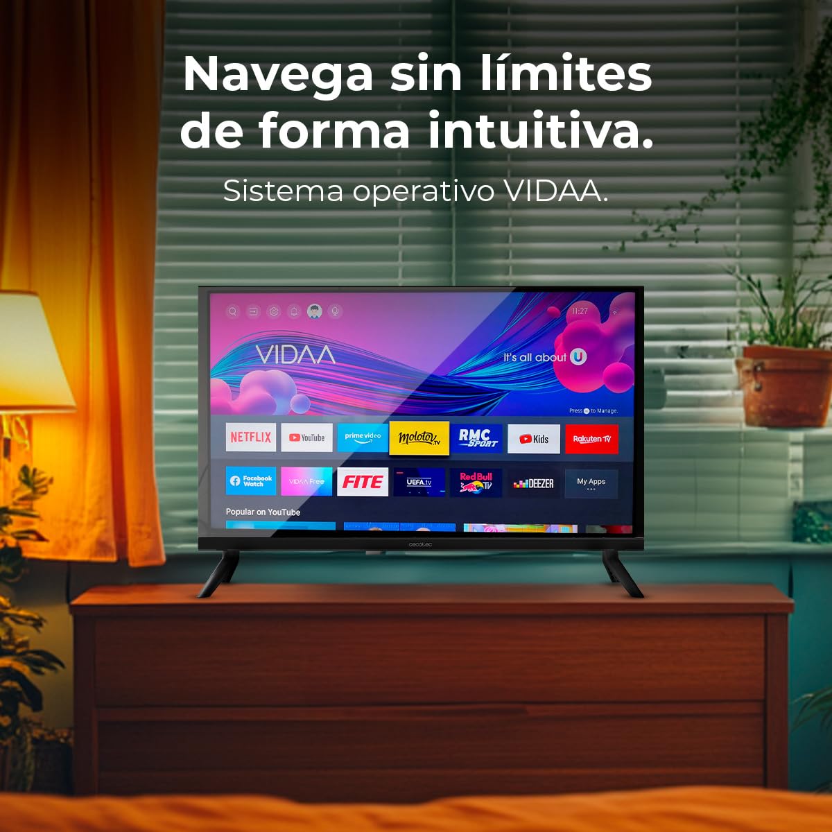 Cecotec Smart TV - Televisor LED - 24 Pulgadas - Resolución HD - A5 Series ALH50024. Smart TV VIDAA, Sistema Dolby Audio, WiFi, Salida de Auriculares, Chromecast, 3 HDMI y 2 USB