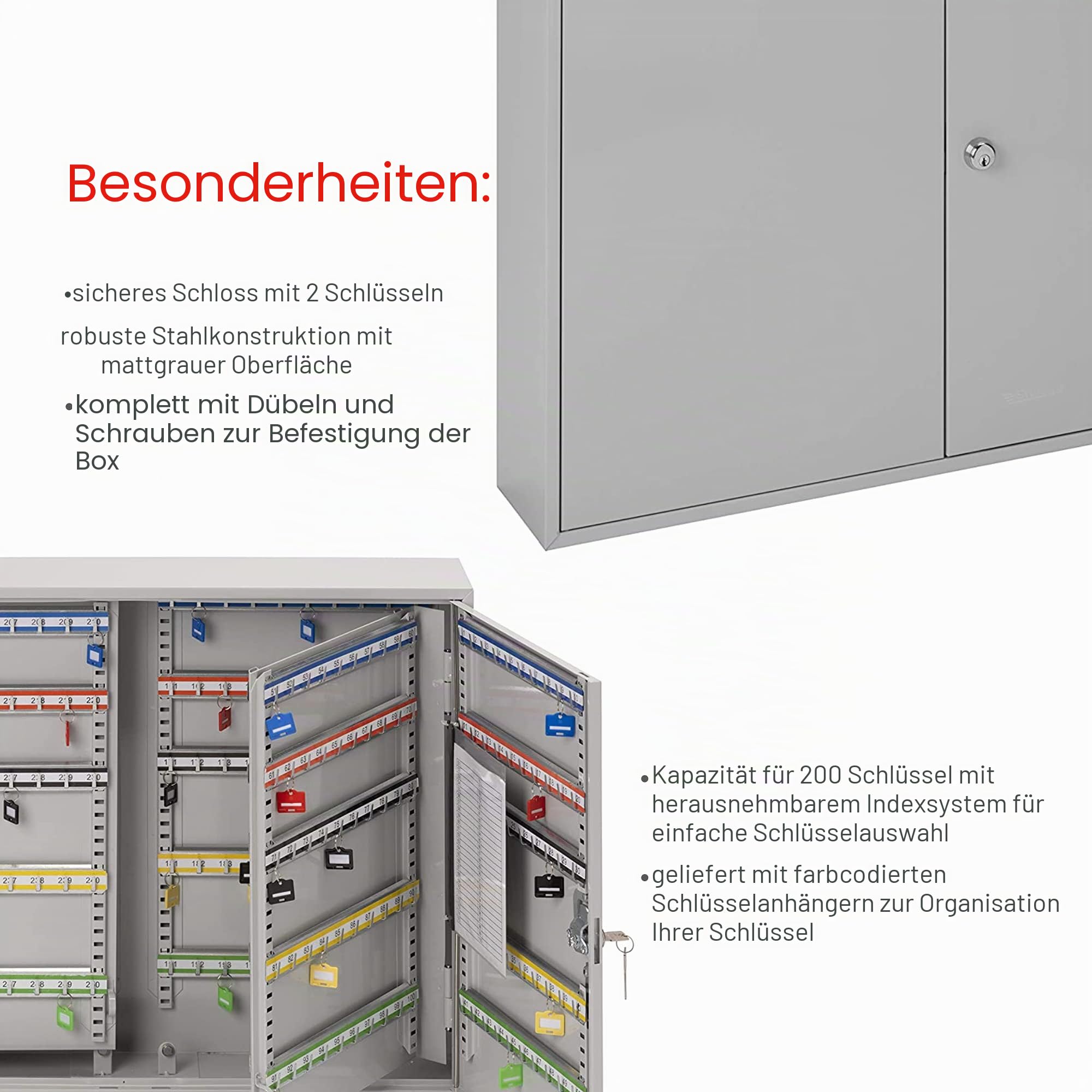 Burg-Wachter KC200HL Sterling Heavy Duty Doppeltür-Schlüsselschränke, Grau, 200 Schlüsselhaken