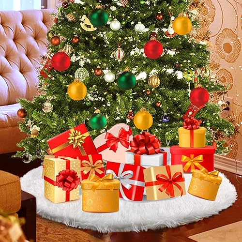 Miniatura 6 de Konsait - Pie de árbol de Navidad de felpa, adornos para el árbol de Navidad, redondo de color blanco como la nieve, cubierta para la base del árbol