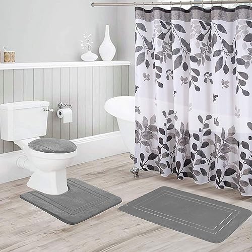 Miniatura 5 de Better Home Style Juego de 16 alfombras de baño antideslizantes de espuma viscoelástica en relieve, color sólido, con diseño moderno, incluye