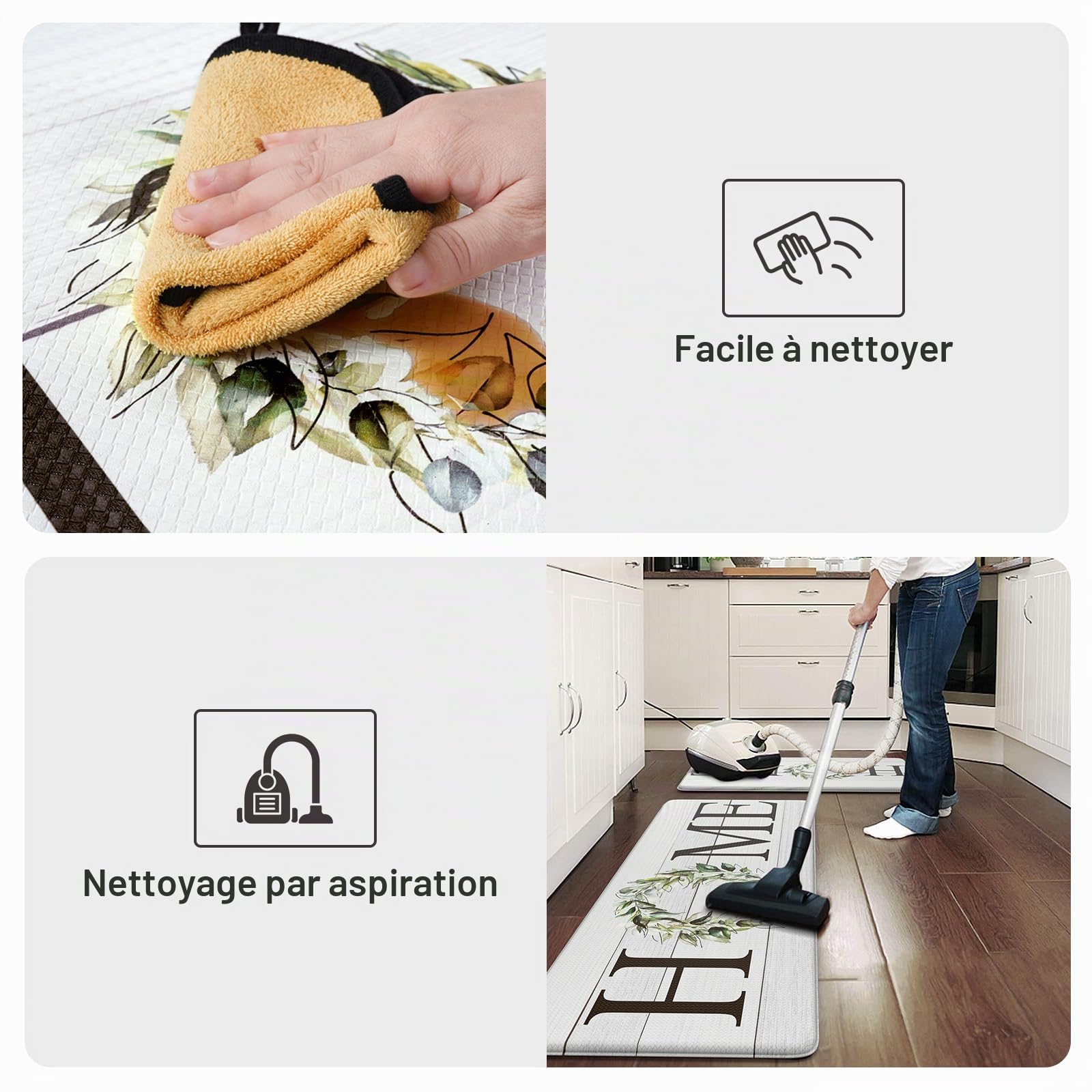 KIMDOE Lot de 2 Tapis de Cuisine Anti-Fatigue antidérapants et imperméables pour Cuisine, sols intérieurs, Bureau, buanderie, évier, Maison