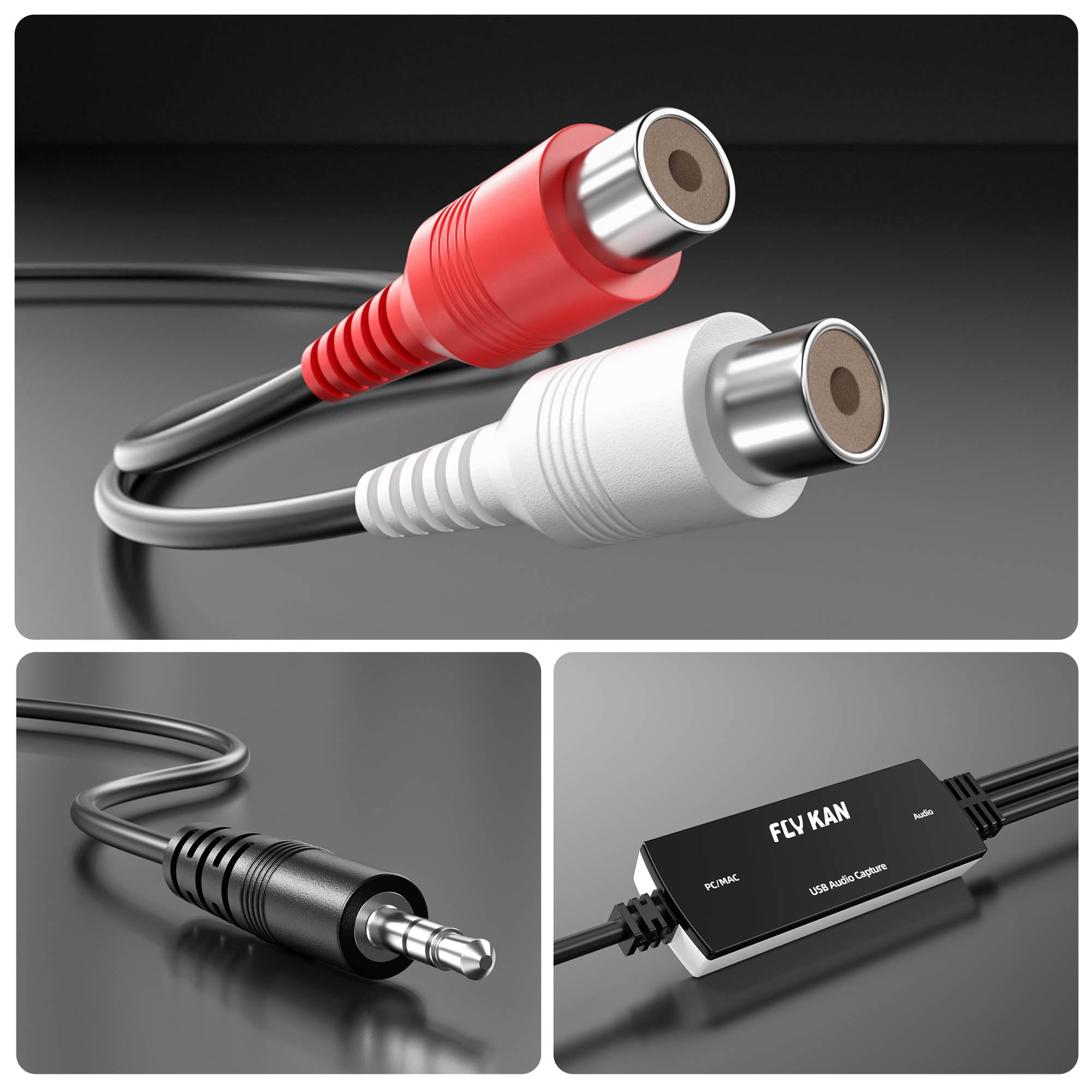 Carte de capture audio USB 2.0 pour cassettes analogiques en vinyle vers convertisseur MP3 numérique, prise en charge de Windows 11/10/8.1/8/7 et Mac OS 10.14 (avec adaptateur USB vers type C)