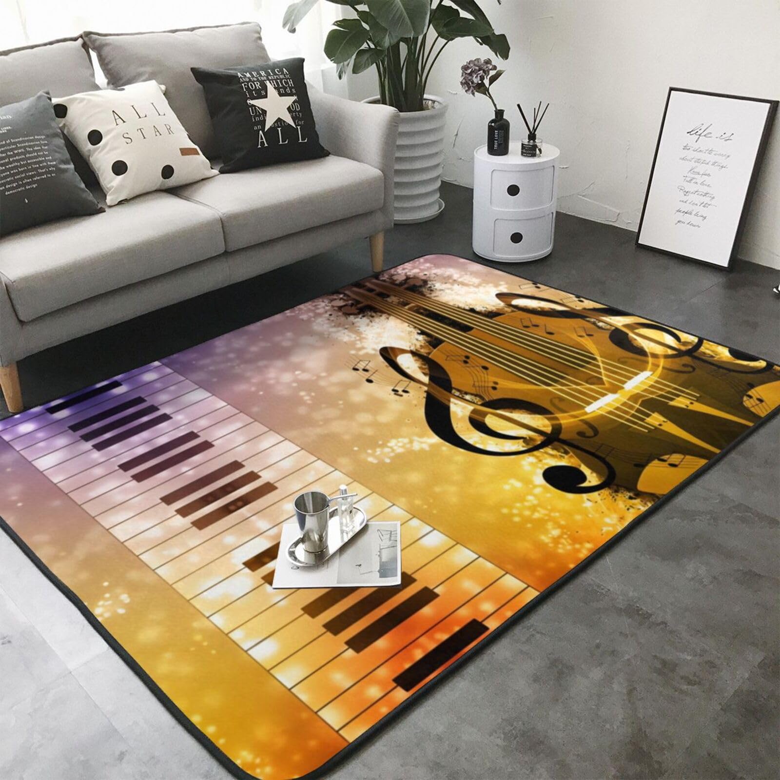 Tapis de sol antidérapant en peluche avec imprimé notes de musique pour piano violon 203,2 x 147,3 cm – Confort bien conçu pour votre oasis domestique