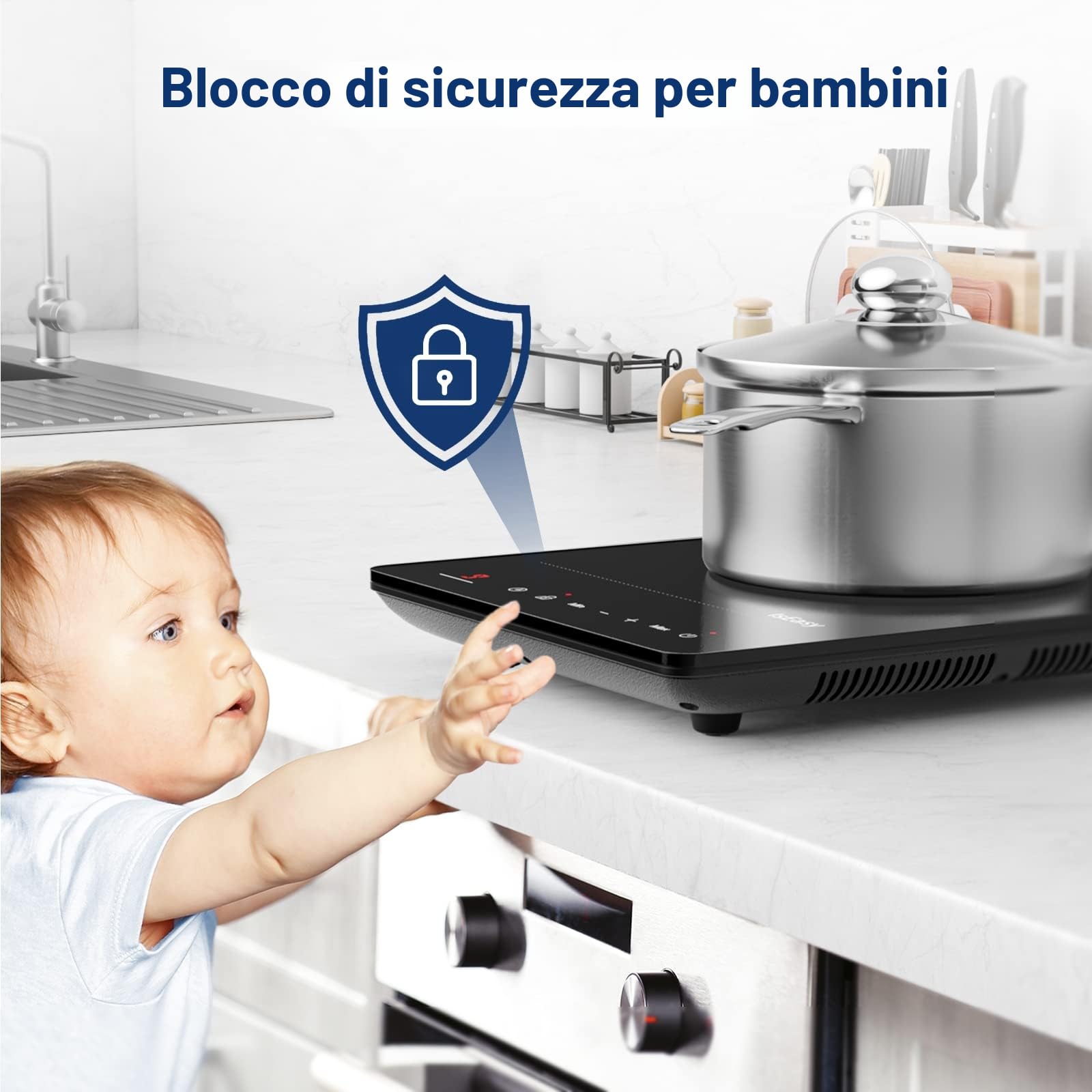 Piastra ad Induzione Portatile, IsEasy Piano Cottura Induzione, 2100 W, Piano Cottura, Timer da 8 ore, Sicurezza Bambini, Funzione Max & Min, Nero