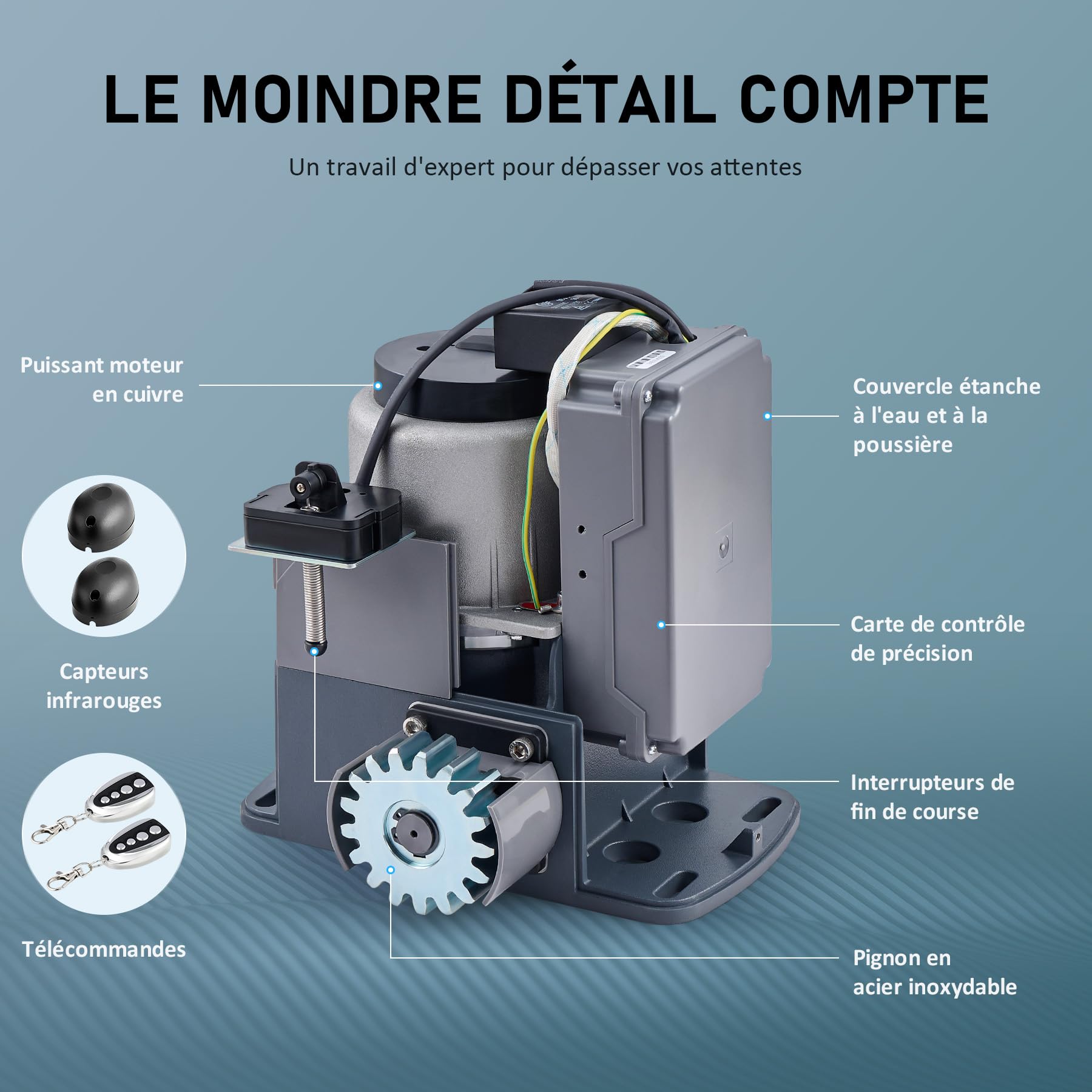CO-Z Motorisation Portail Coulissant 600 kg 12 m, Kit Automatisme Électrique 280W 220V avec 2 Télécommandes, Photocellules Infrarouges & Crémaillères 4M (IP54)