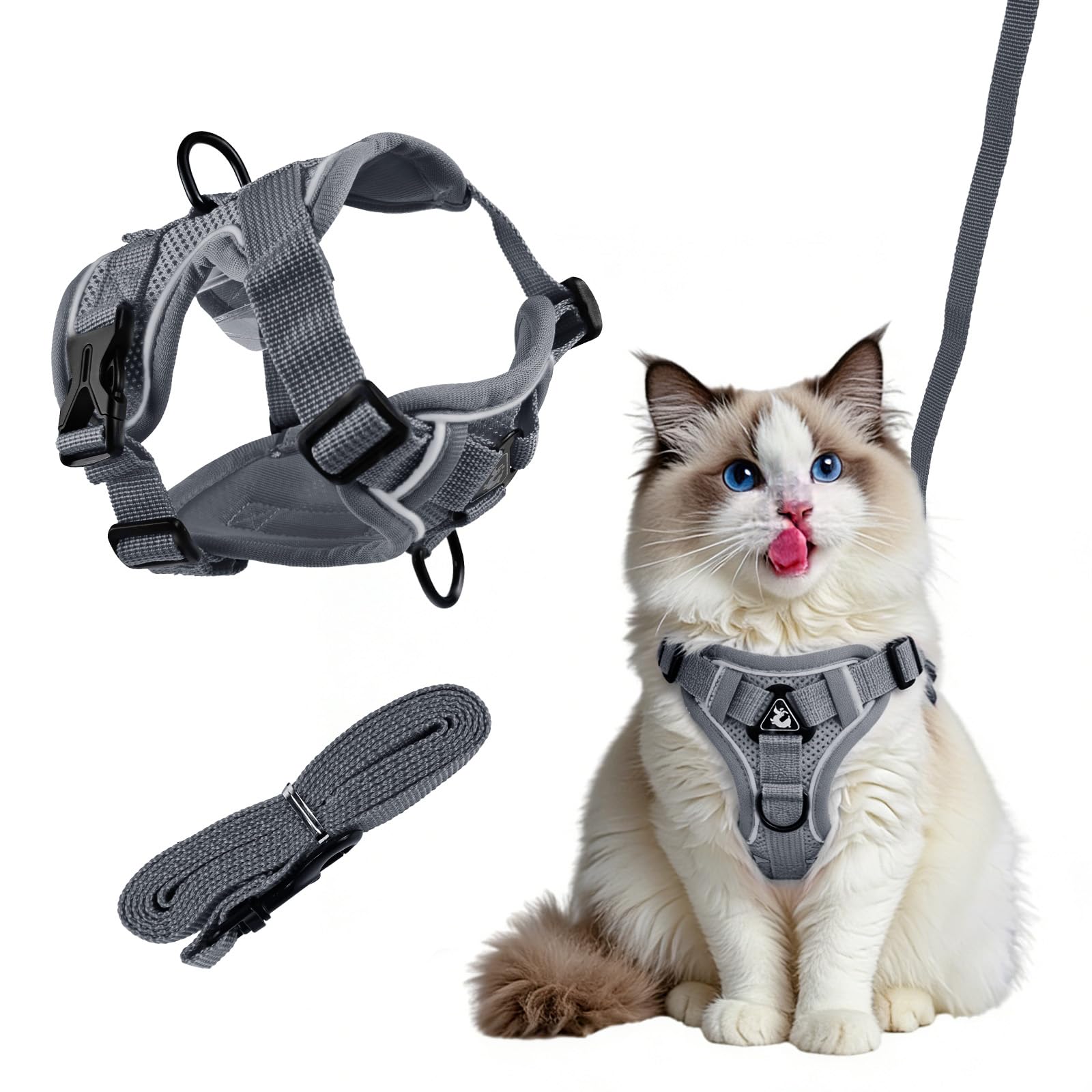 Cat Leash with Reflective Strips, Adjustable Cat Kitten Harness Set, Breathable Cat leash Small Dog Harness with Leash, Comfortable Pet Vest Strap for Walking (Gray, M)