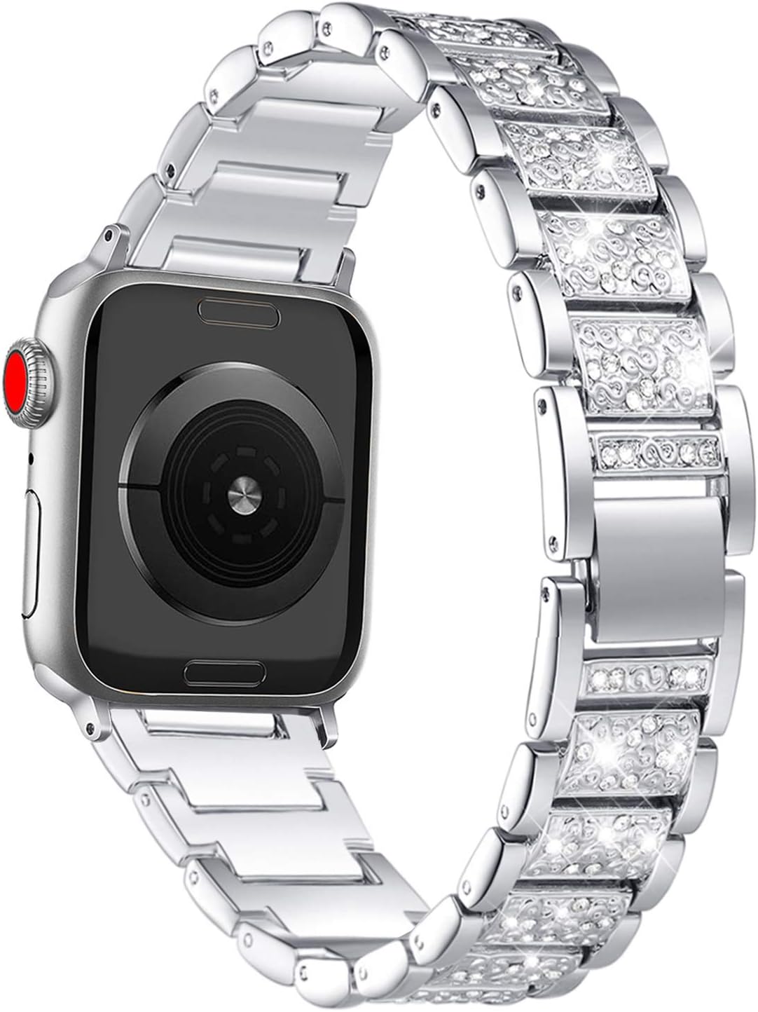 Bling Bands Compatible with Apple Watch Band 42mm/41mm/40mm/38mm Iwatch Series 11/10/9/8/7/SE/6/5/4/3/2/1, Women Metal Rhinestone Dressy Replacement Wristband, Silver