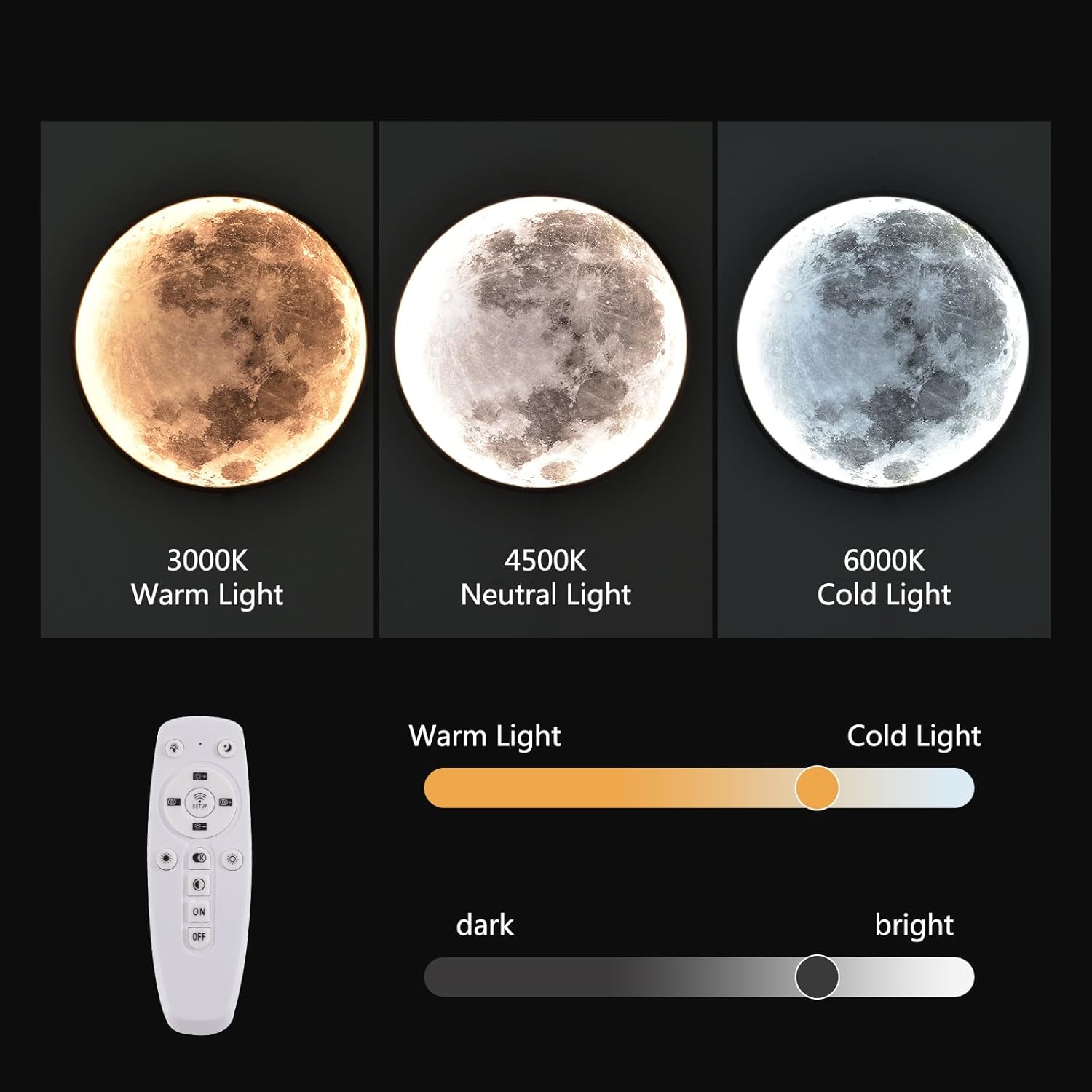 3D Moon LED Wall Lamp Modern Art Deco Lighting, Remote Control Lighting with 3 Colors Changing, Acrylic Lamp for Living Room Bedroom (9.5in)