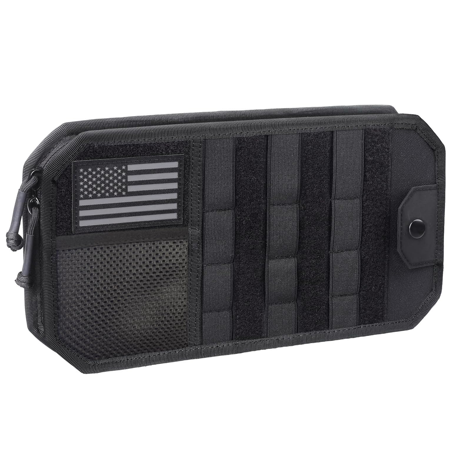 ZGHQHCDRH Tactical Molle Car Sun Visor Organizer – Semi-Rigid Storage Panel with Zipper Pouch & Glasses Clip, Universal Organizer for Cards, Pens &