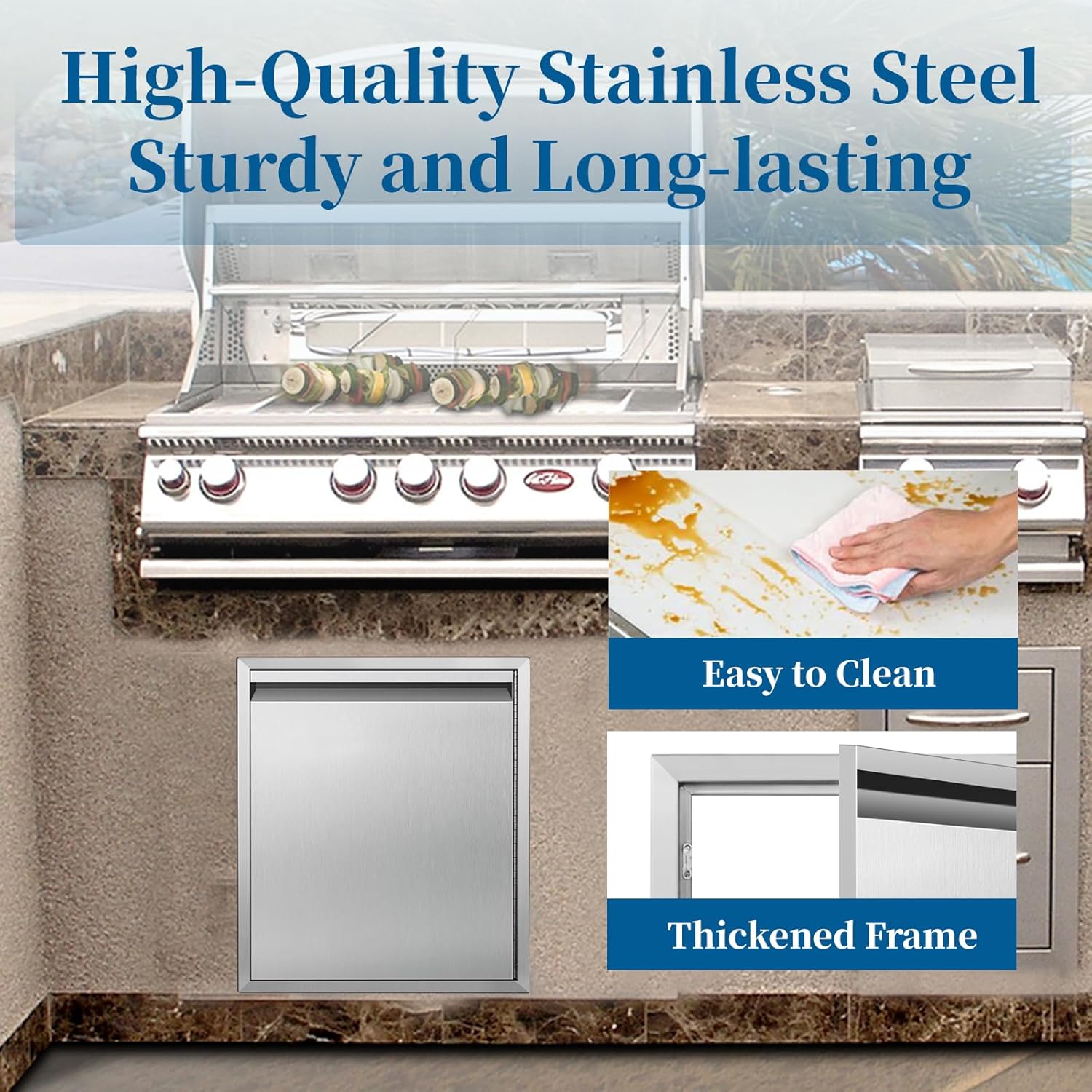 Outdoor Kitchen Doors 18''W x 21''H Stainless Steel BBQ Single Access Door with Horizontal Hidden Handles Access Cabinet Door,Flush Mount Door for Grilling StationIsland& Cabinet