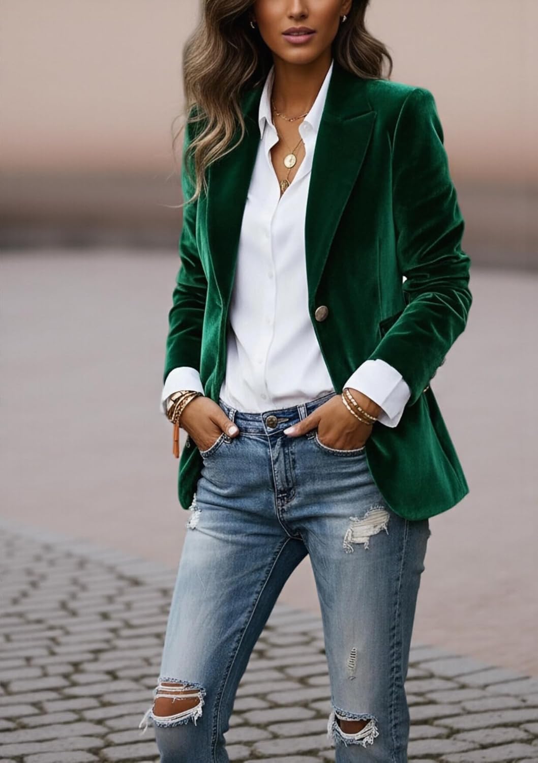 LKOUS Velvet Blazer Women Casual Long Sleeve Lapel Collar Button Blazer Jackets for Business Office - Image 4