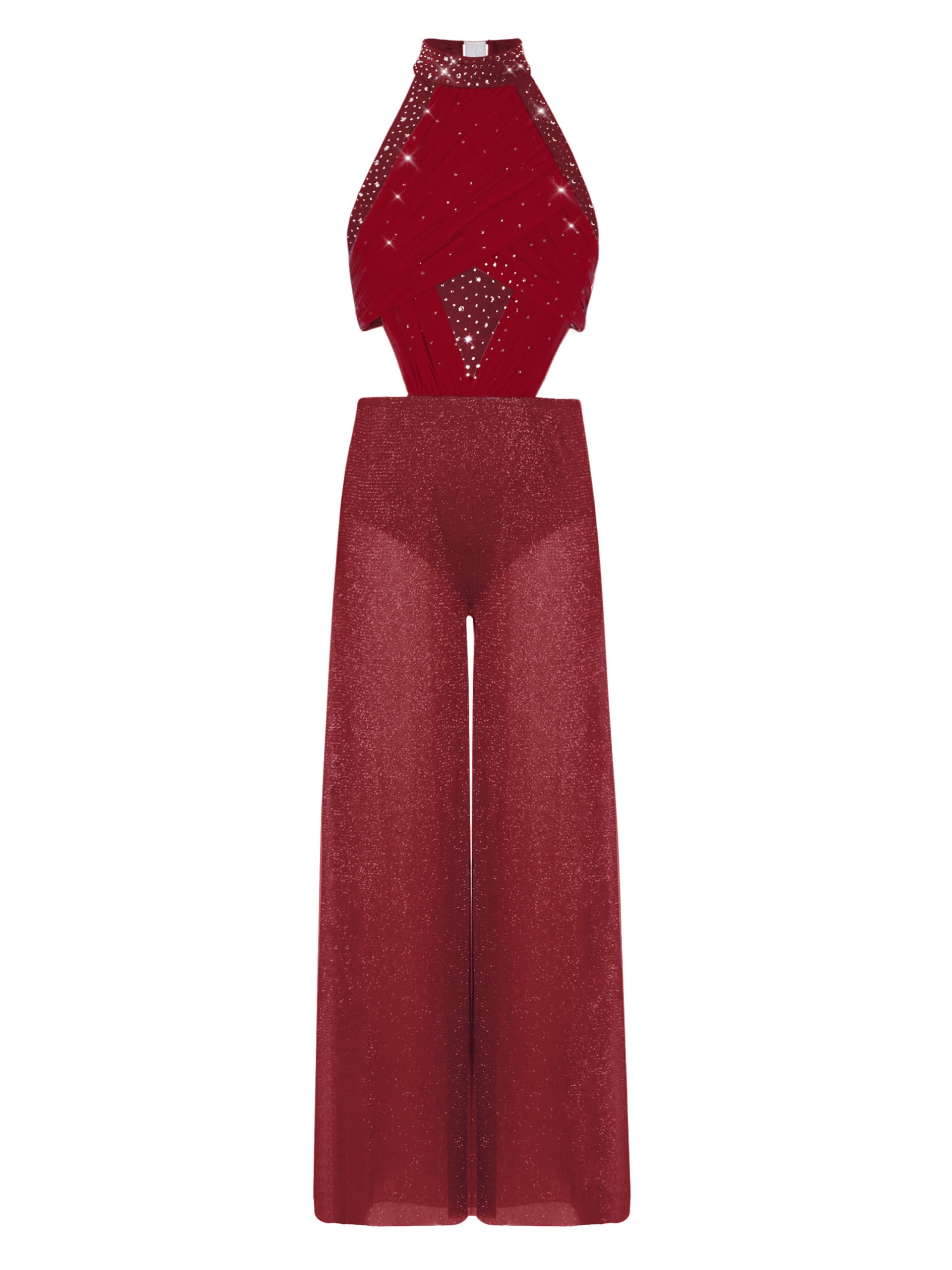 FEESHOW Bambina Body Da Danza Glitter Tuta Intera Da Ginnastica Tuta Danza Jumpsuit Gamba Larga Costume Per Bambini Balletto Lirico