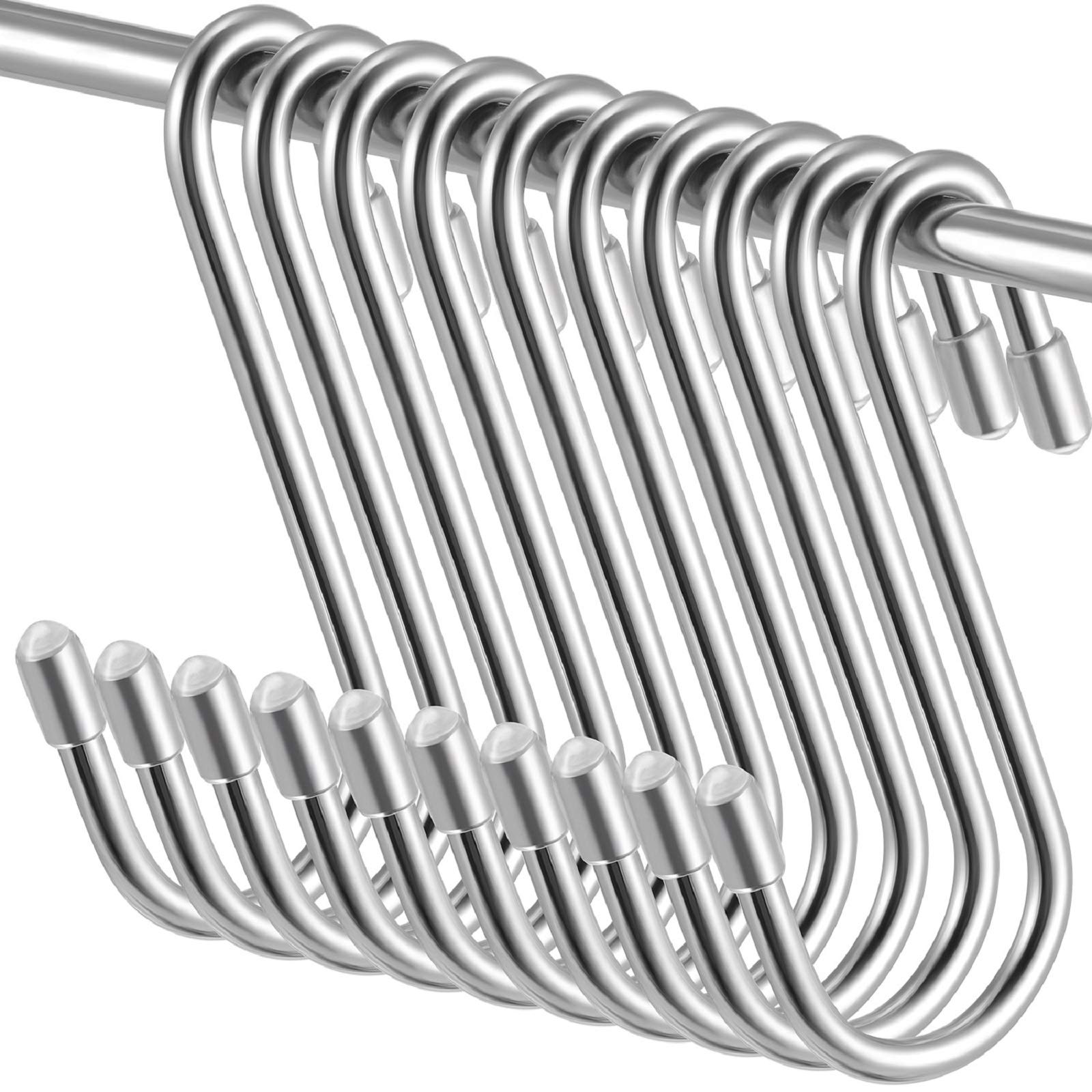 Hotop 36 Pcs Silver S Hooks for Hanging 2.4 Inch Heavy Duty S Shaped Hook Rack Metal Non Slip Hanger for Christmas Tree Stocking Kitchen Pot Utensils