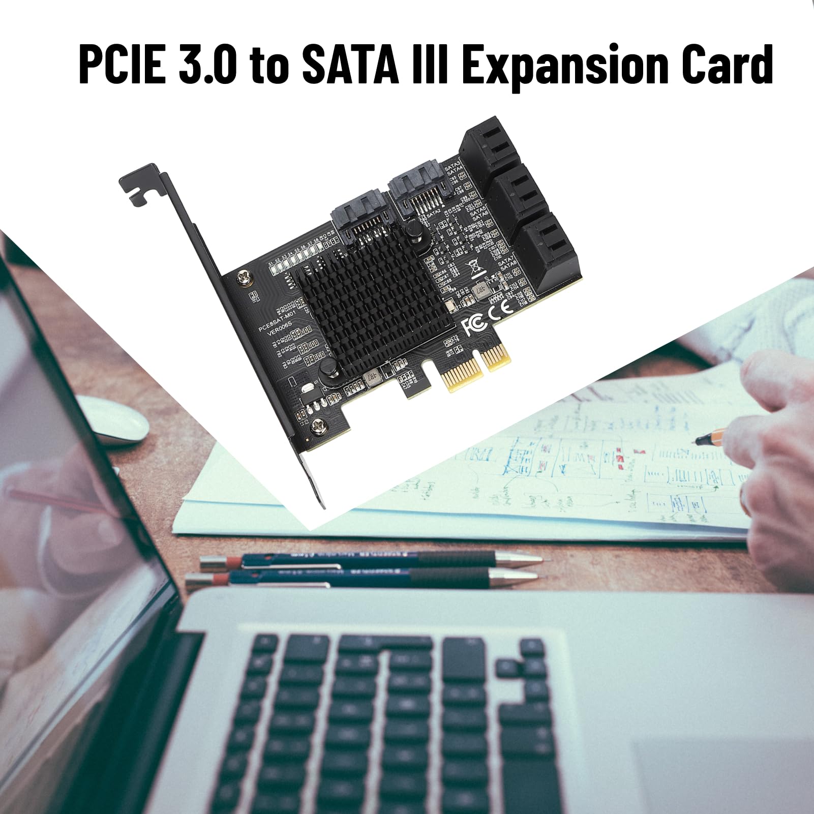 Tarjeta SATA de 8 Puertos, Tarjeta de expansión de Controlador PCI-E a SATA 3.0 con Soporte de Perfil bajo, Tarjeta de expansión de Interfaz SATA3.0 para Windows 7/8/XP/10