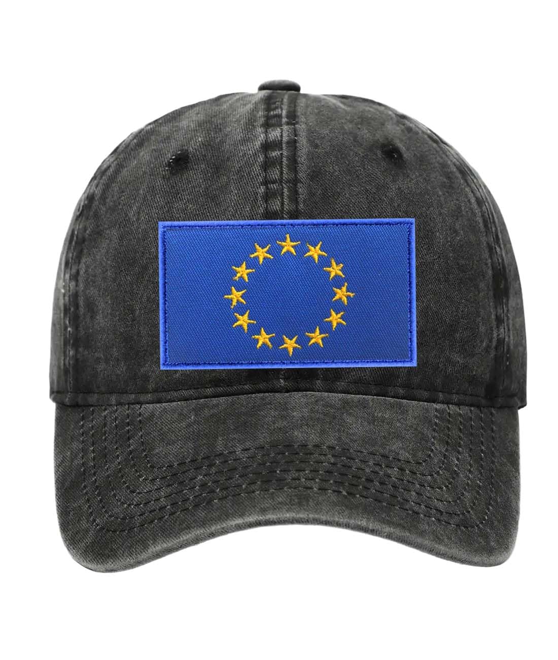 Petite Pine European Union Baseball Cap with Washed Cotton Fabric,Hat with Embroidered by EU Patch,Sun Hat,Adjustable Baseball Cap for Unisex Men Women Teens Washed Baseball Cap(Black)