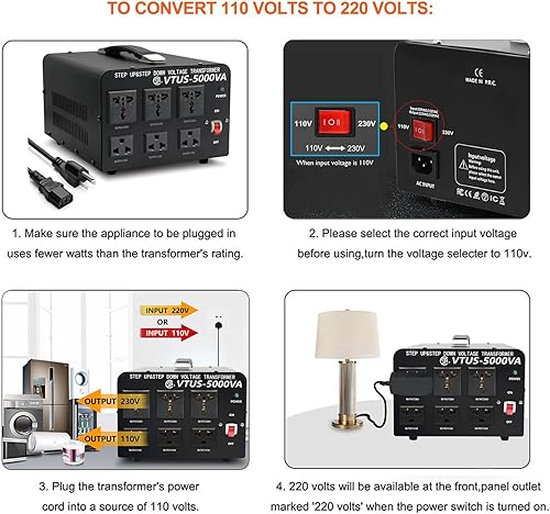 Miniatura 7 de Cantonape Transformador Convertidor de Voltaje de 5000 Vatios  Convertidor Resistente de SubidaBajada de 110-120 Voltios a 220-240 Voltios y de