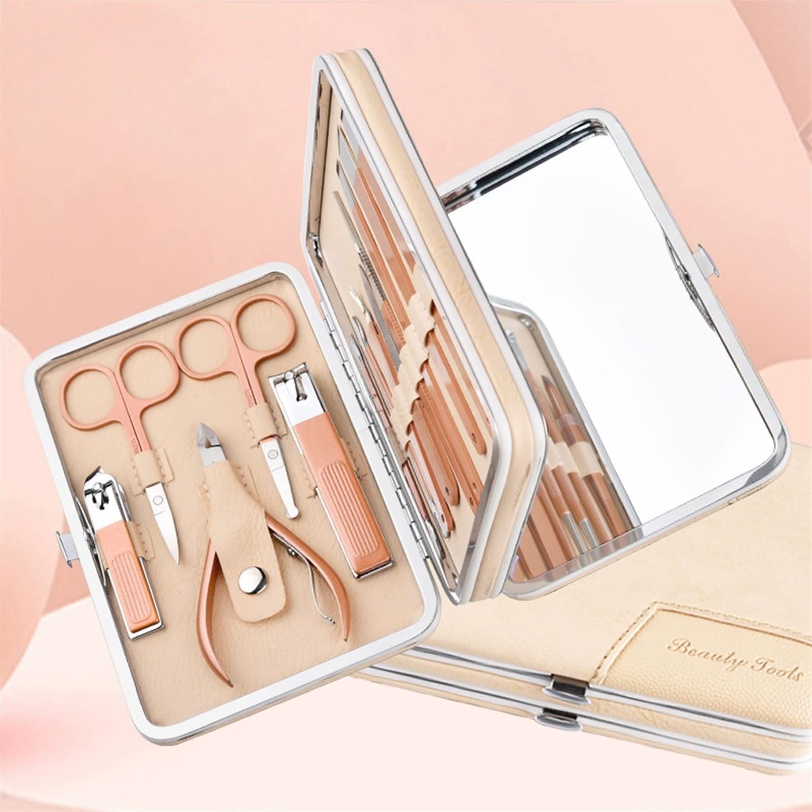 Ensemble de coupe-ongles en acier inoxydable Ensemble de pédicure professionnel Ensemble de beauté des ongles avec étui en cuir portable Étui en cuir avec miroir (ensemble de 20 pièces) (Couleur : 2)